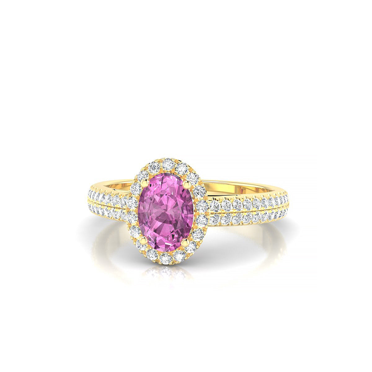 Celeste | 18k Yellow Gold 7 x 5 mm Oval Pink Sapphire Ring