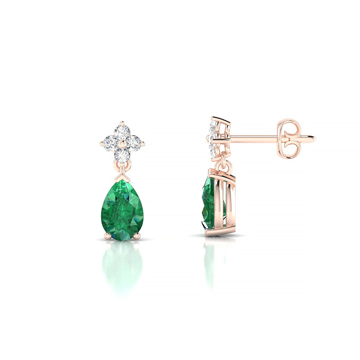 Celestial | 18k Rose Gold 6 x 4 mm Pear Emerald Earrings