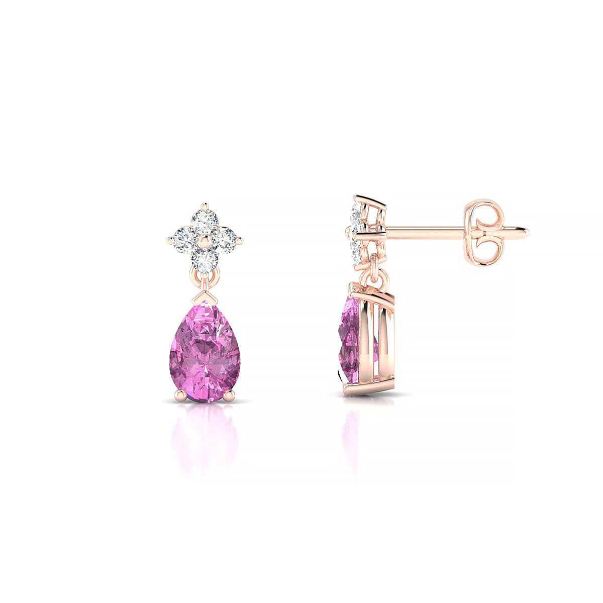 Celestial | 18k Rose Gold 6 x 4 mm Pear Pink Sapphire Earrings