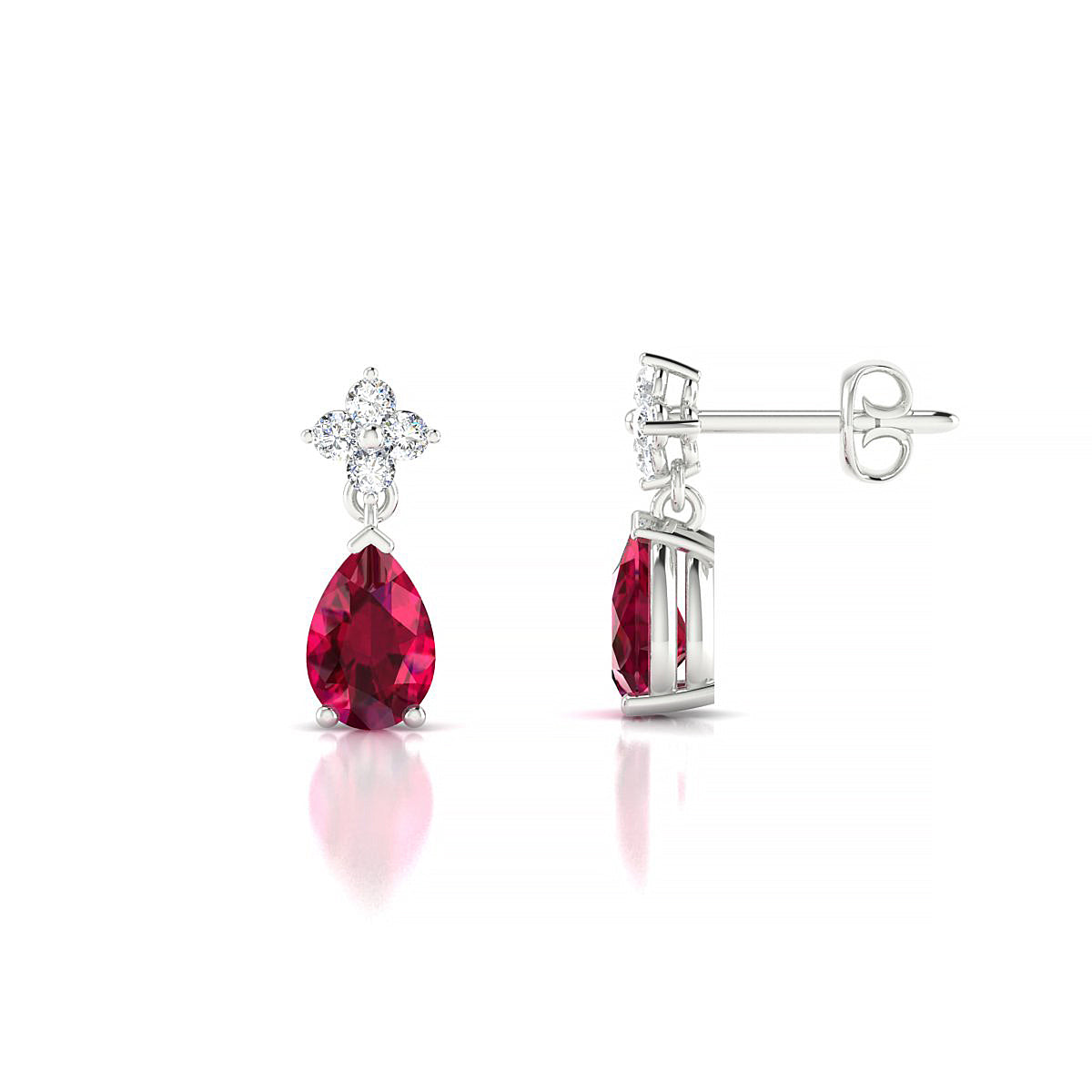 Celestial | 18k White Gold 6 x 4 mm Pear Ruby Earrings