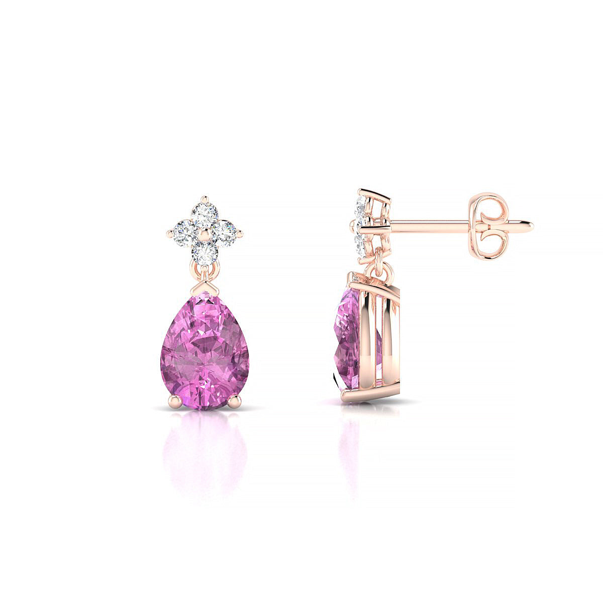 Celestial | 18k Rose Gold 7 x 5 mm Pear Pink Sapphire Earrings