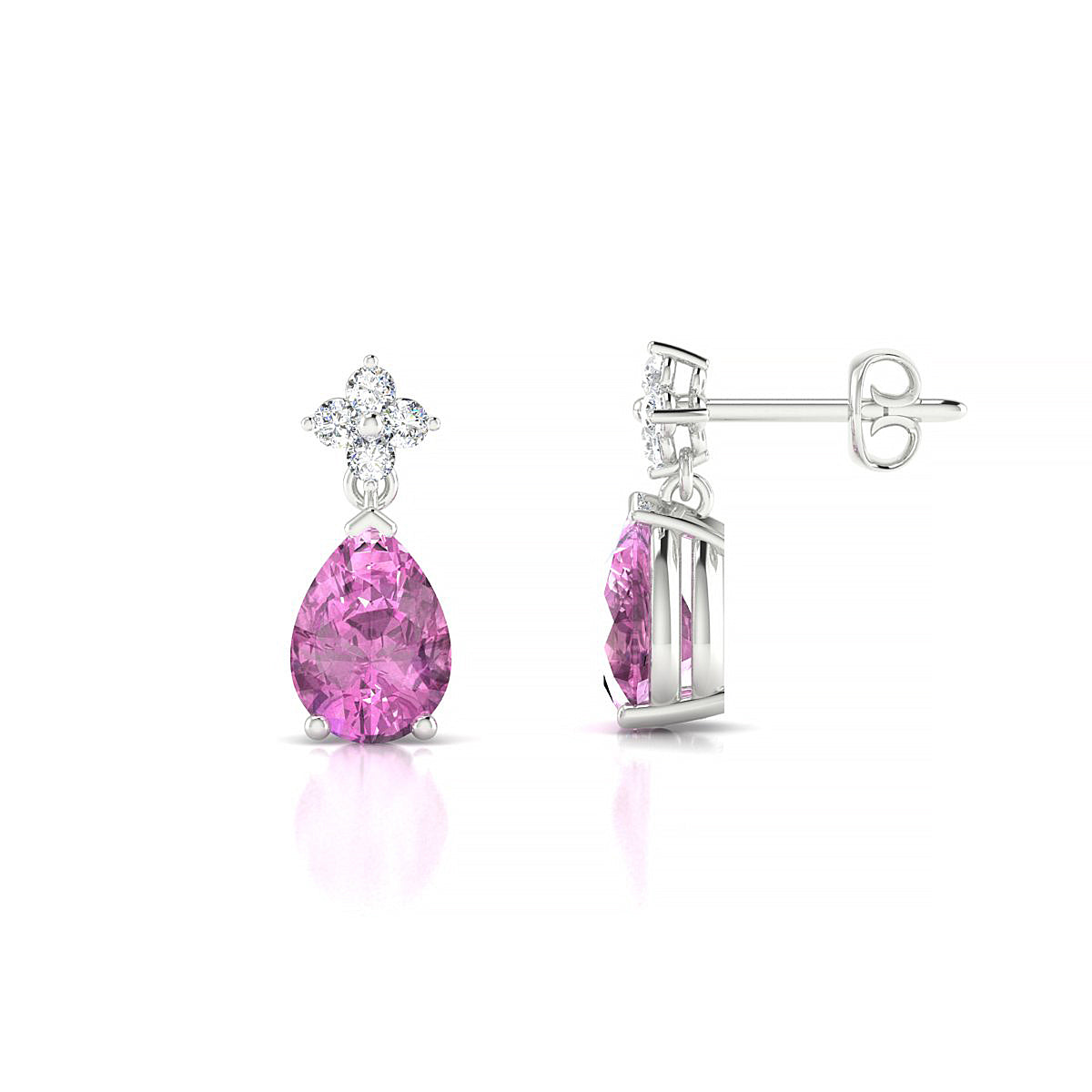 Celestial | 18k White Gold 7 x 5 mm Pear Pink Sapphire Earrings
