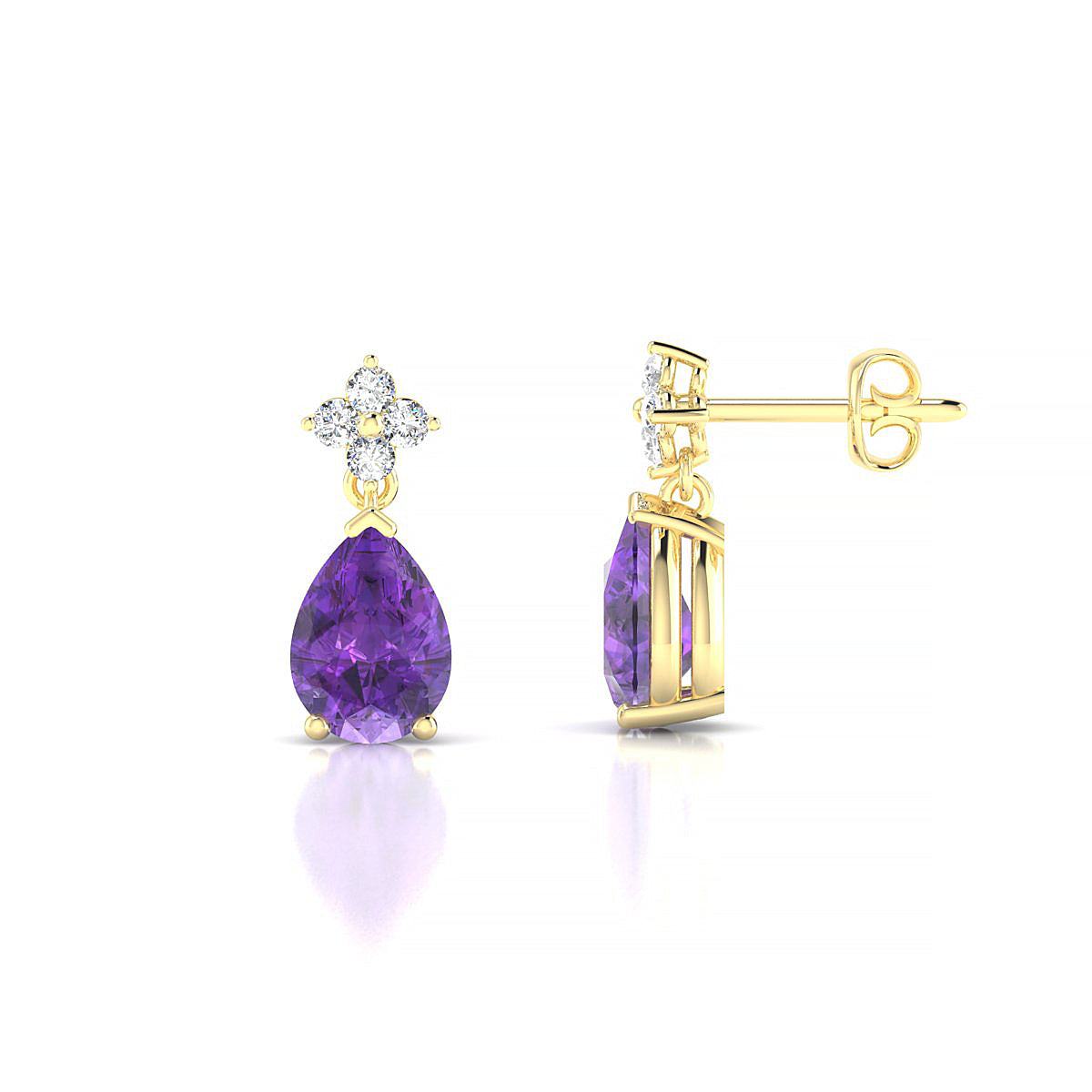 Celestial | 18k Yellow Gold 7 x 5 mm Pear Amethyst Earrings