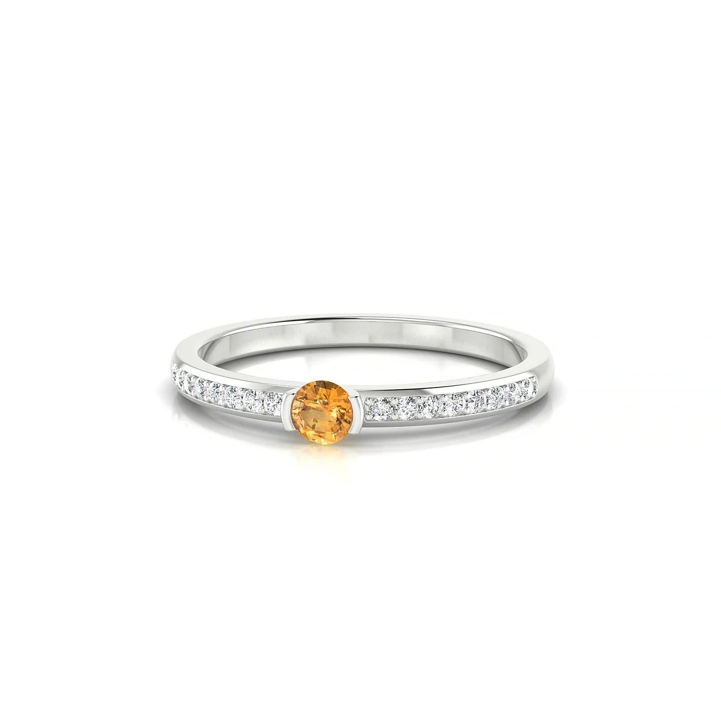 Crest | 18k White Gold 3 mm Round Citrine Ring