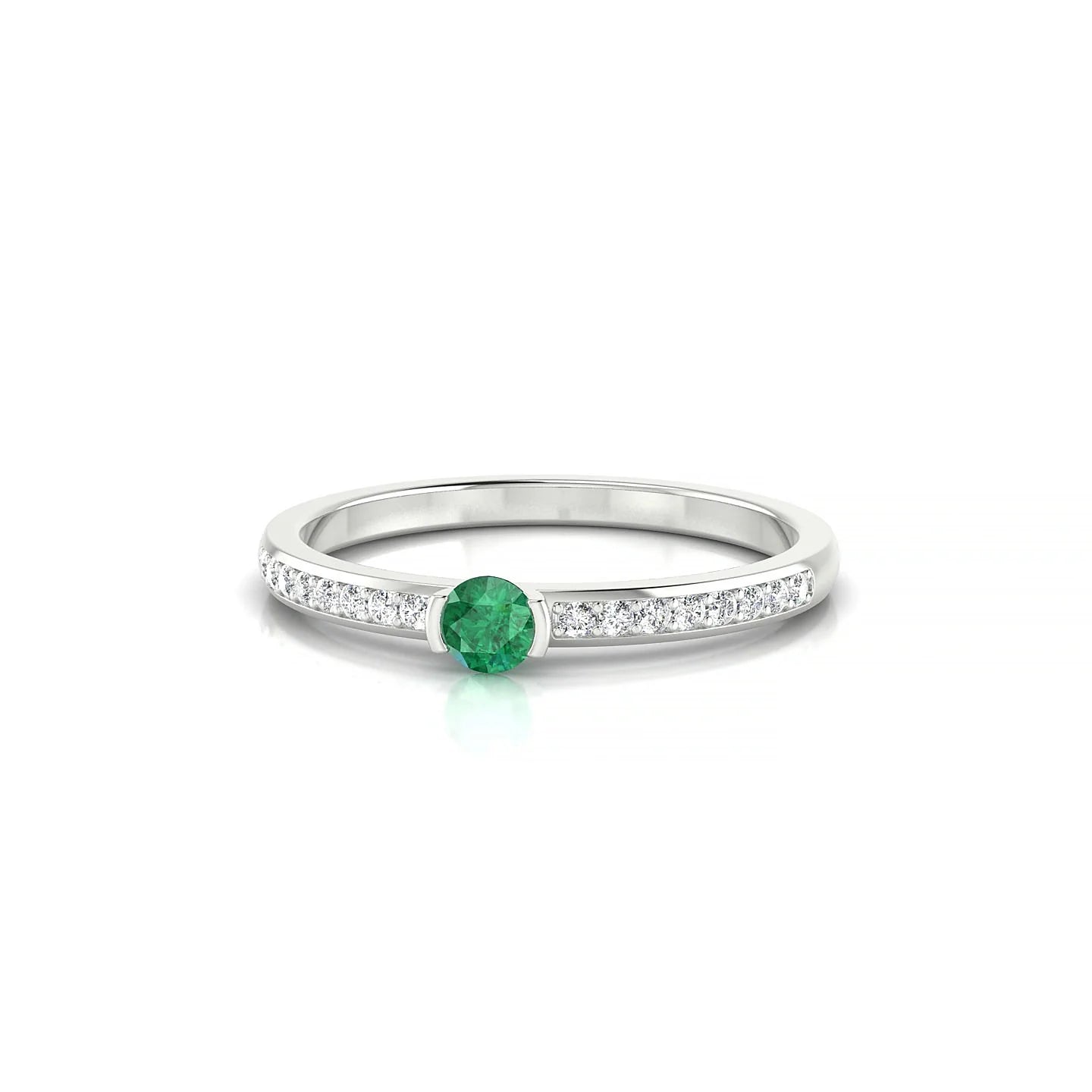 Crest | 18k White Gold 3 mm Round Emerald Ring