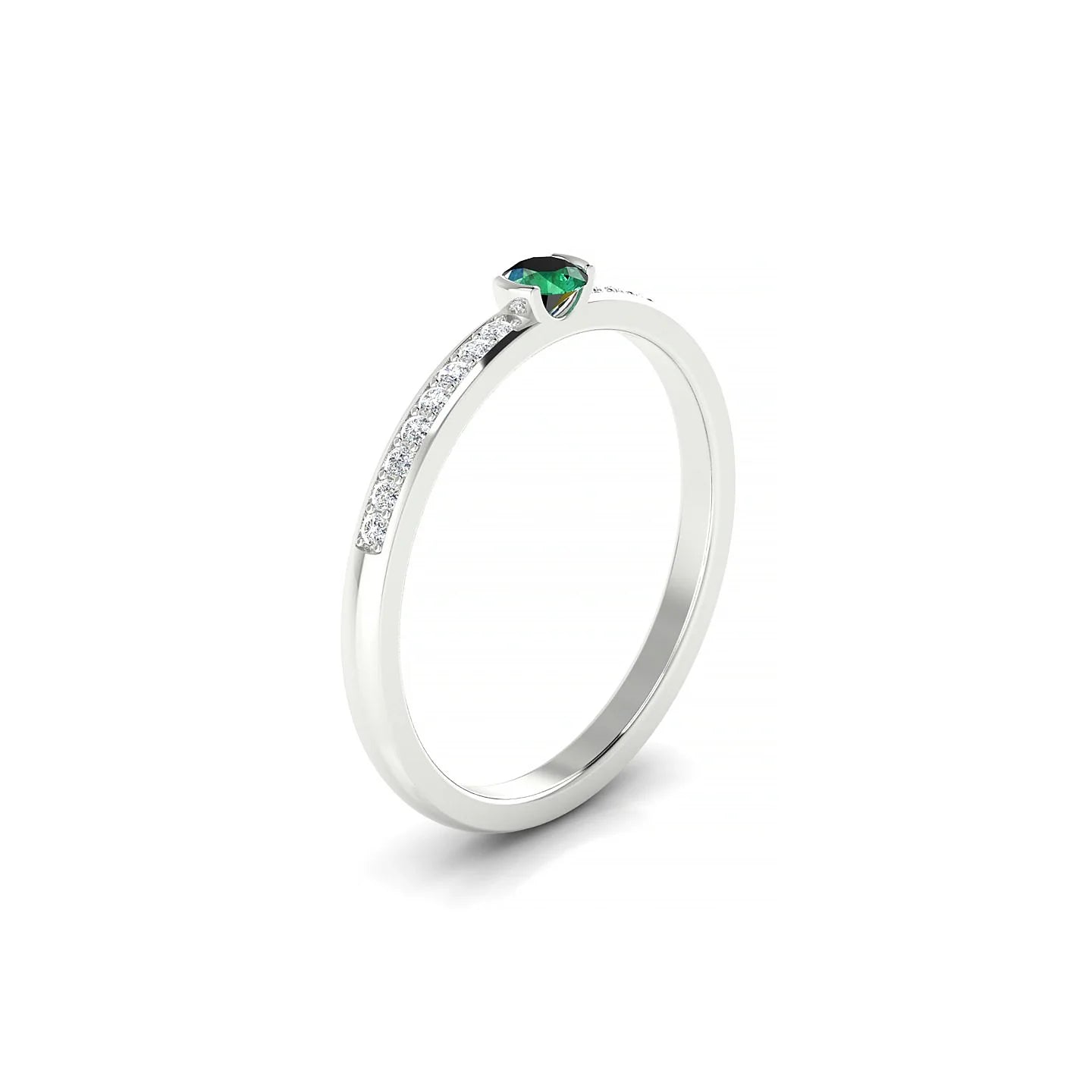 Crest | 18k White Gold 3 mm Round Emerald Ring