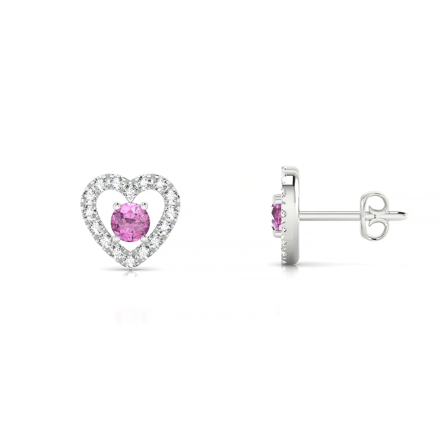 Desire | 18k White Gold 3 mm Round Pink Sapphire Earrings