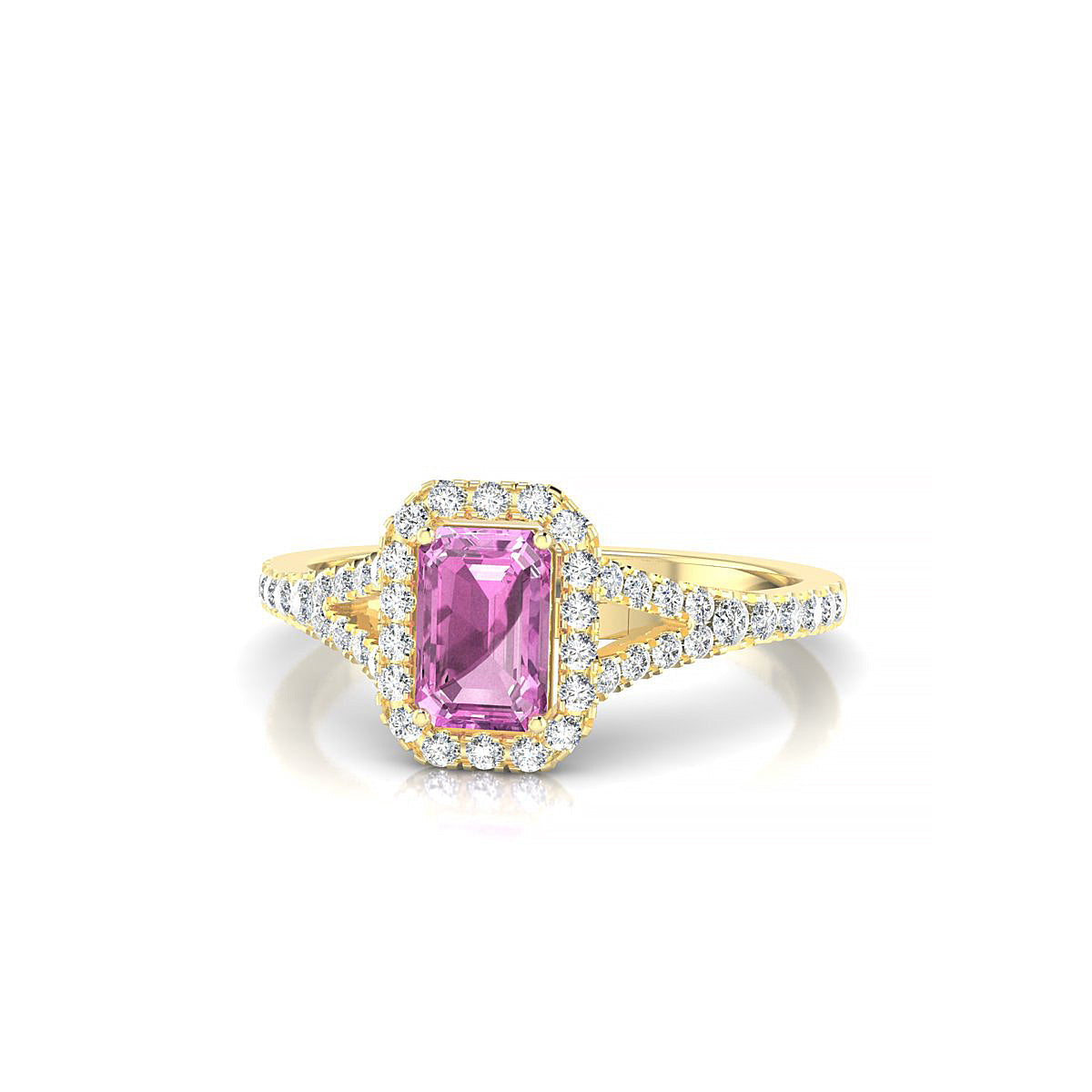 Dream | 18k Yellow Gold 6 x 4 mm Emerald Pink Sapphire Ring