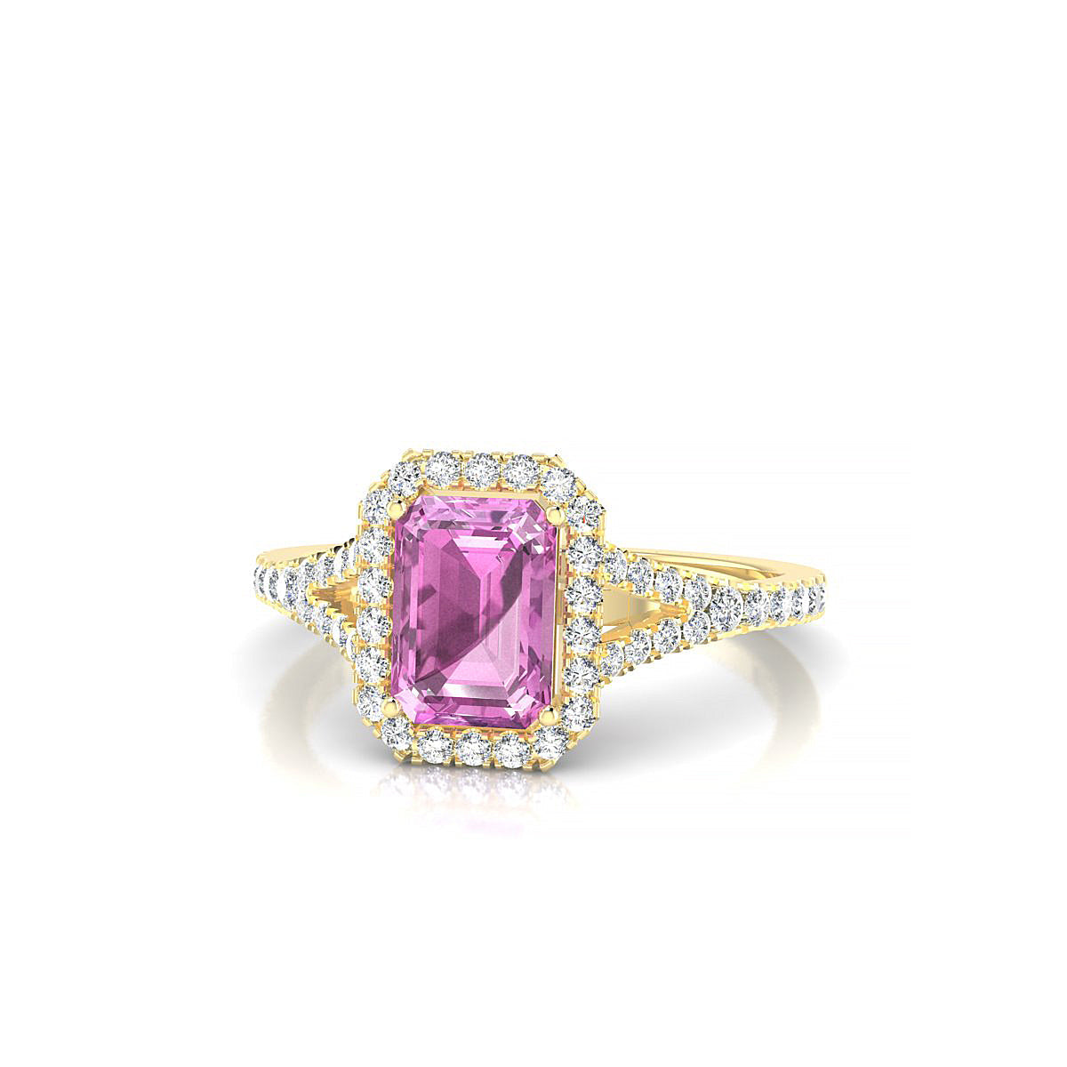 Dream | 18k Yellow Gold 7 x 5 mm Emerald Pink Sapphire Ring
