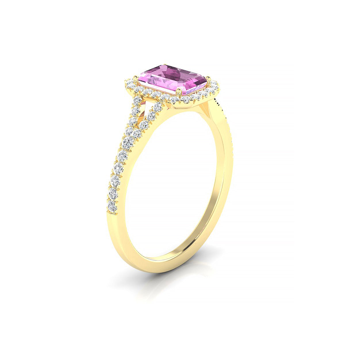 Dream | 18k Yellow Gold 7 x 5 mm Emerald Pink Sapphire Ring