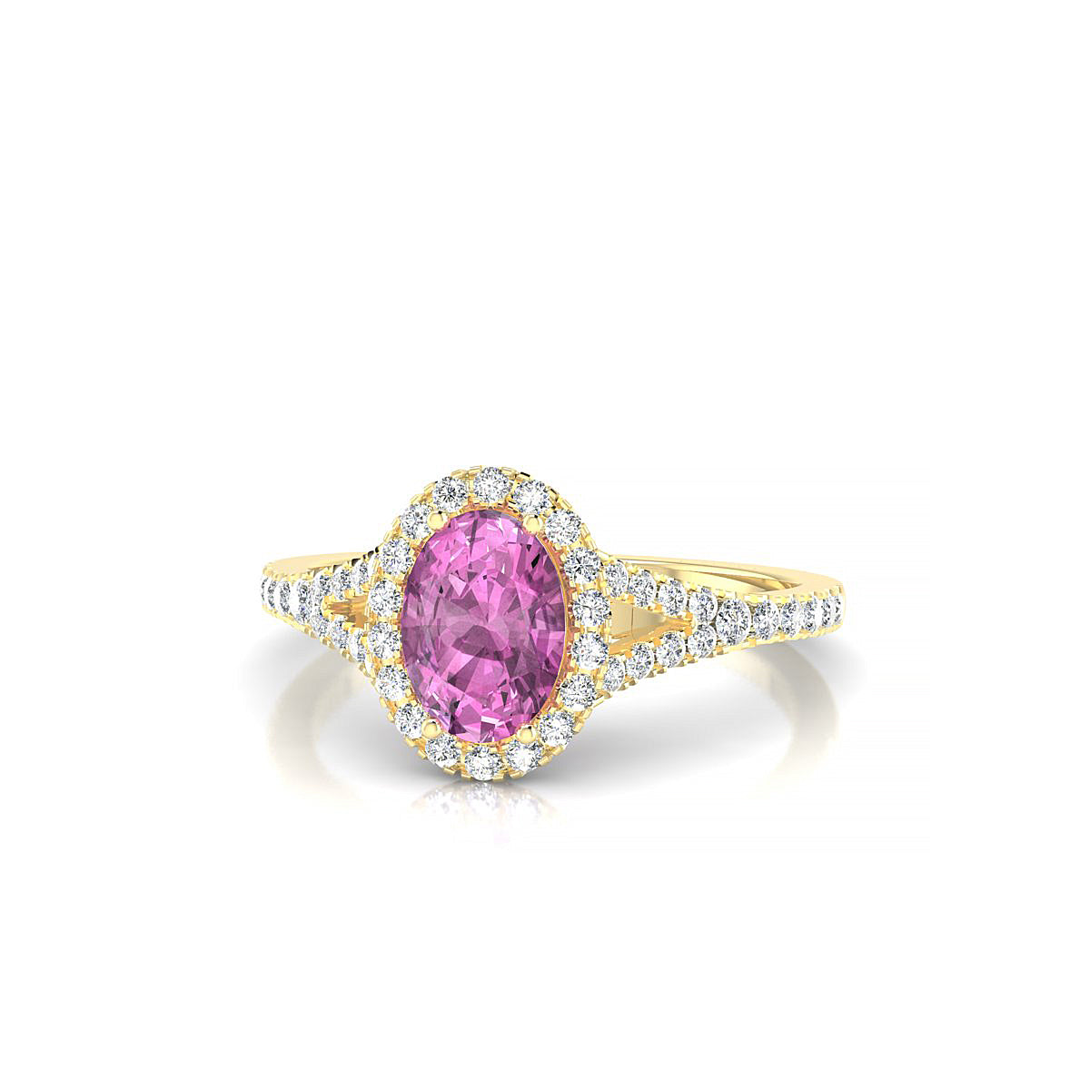 Dream | 18k Yellow Gold 7 x 5 mm Oval Pink Sapphire Ring