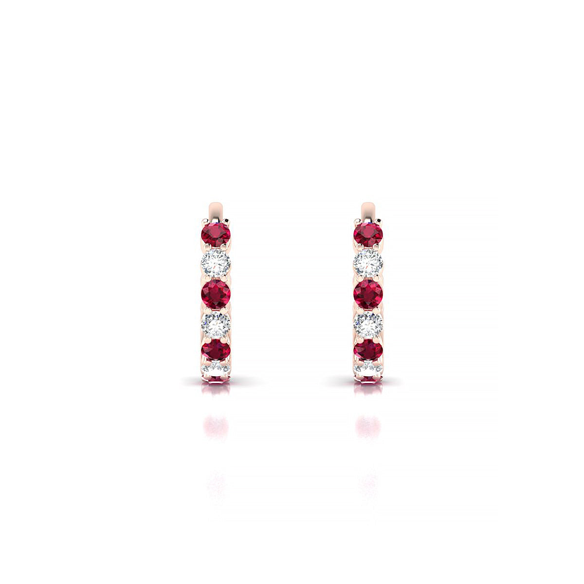 Eden | 18k Rose Gold 1.7 mm Round Ruby Hoop Earrings