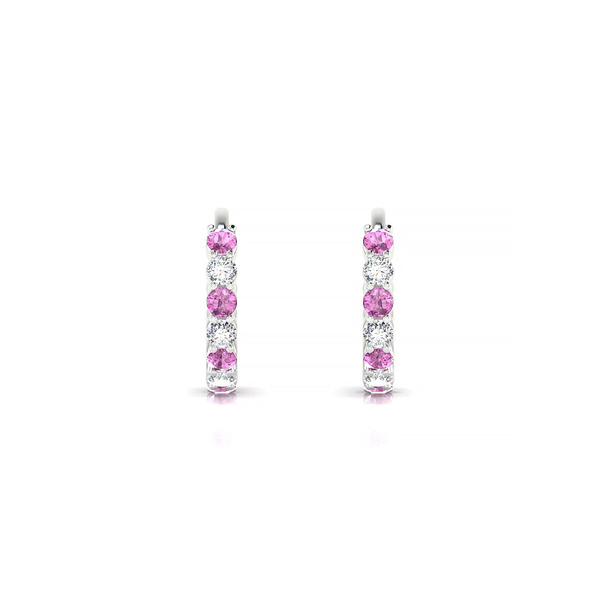 Eden | 18k White Gold 1.7 mm Round Pink Sapphire & Diamond Hoop Earrings