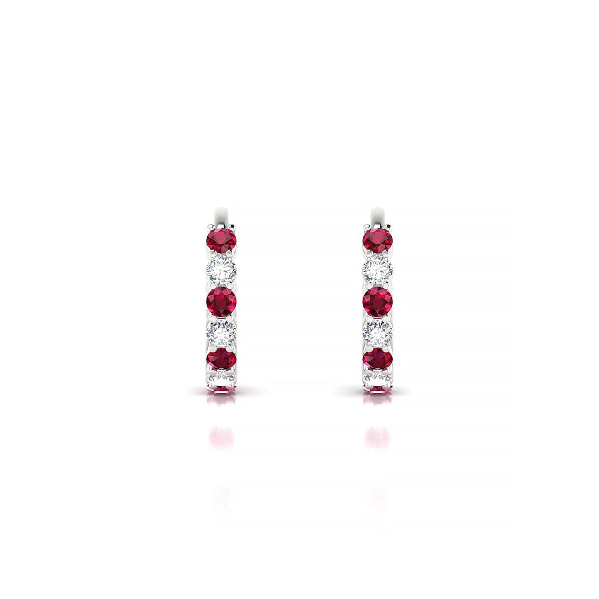 Eden | 18k White Gold 1.7 mm Round Ruby Hoop Earrings