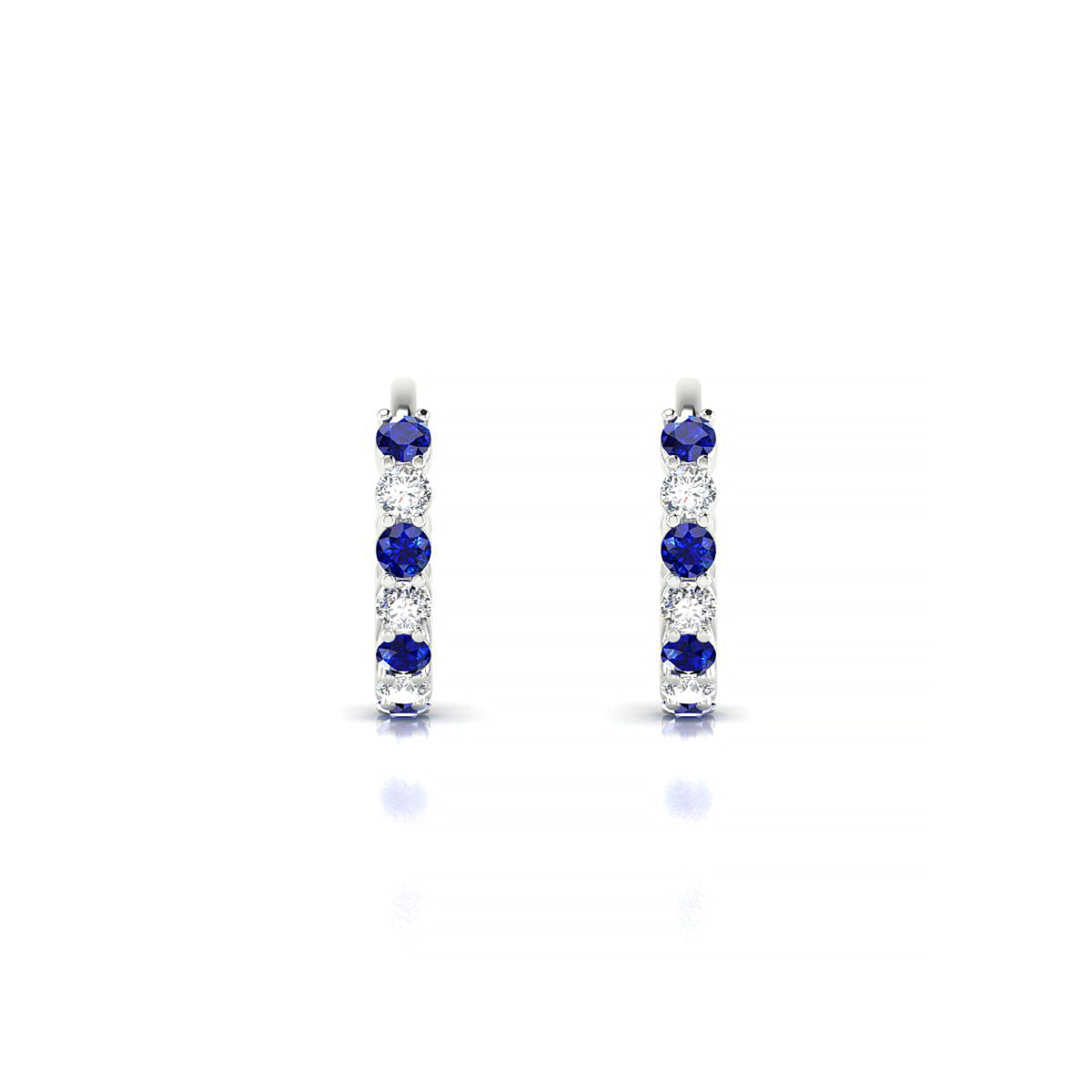 Eden | 18k White Gold 1.7 mm Round Sapphire & Diamond Hoop Earrings