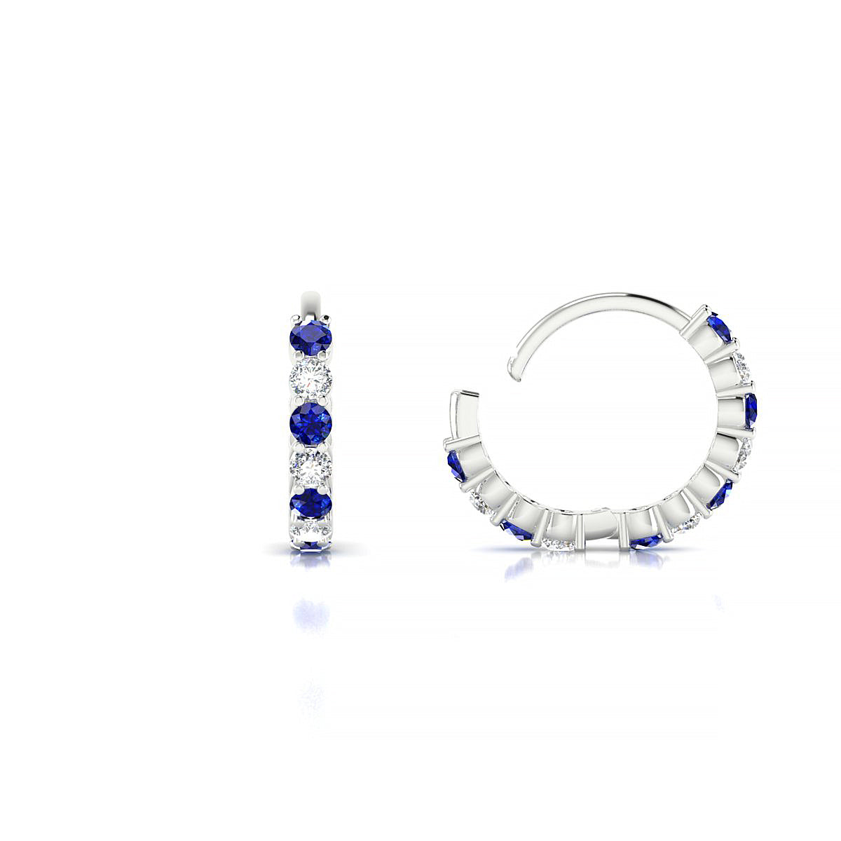 Eden | 18k White Gold 1.7 mm Round Sapphire Hoop Earrings