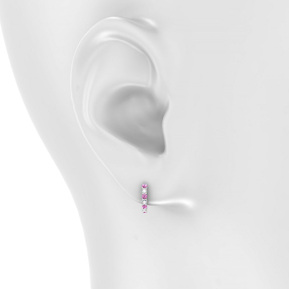 Eden | 18k White Gold 1.7 mm Round Pink Sapphire Hoop Earrings