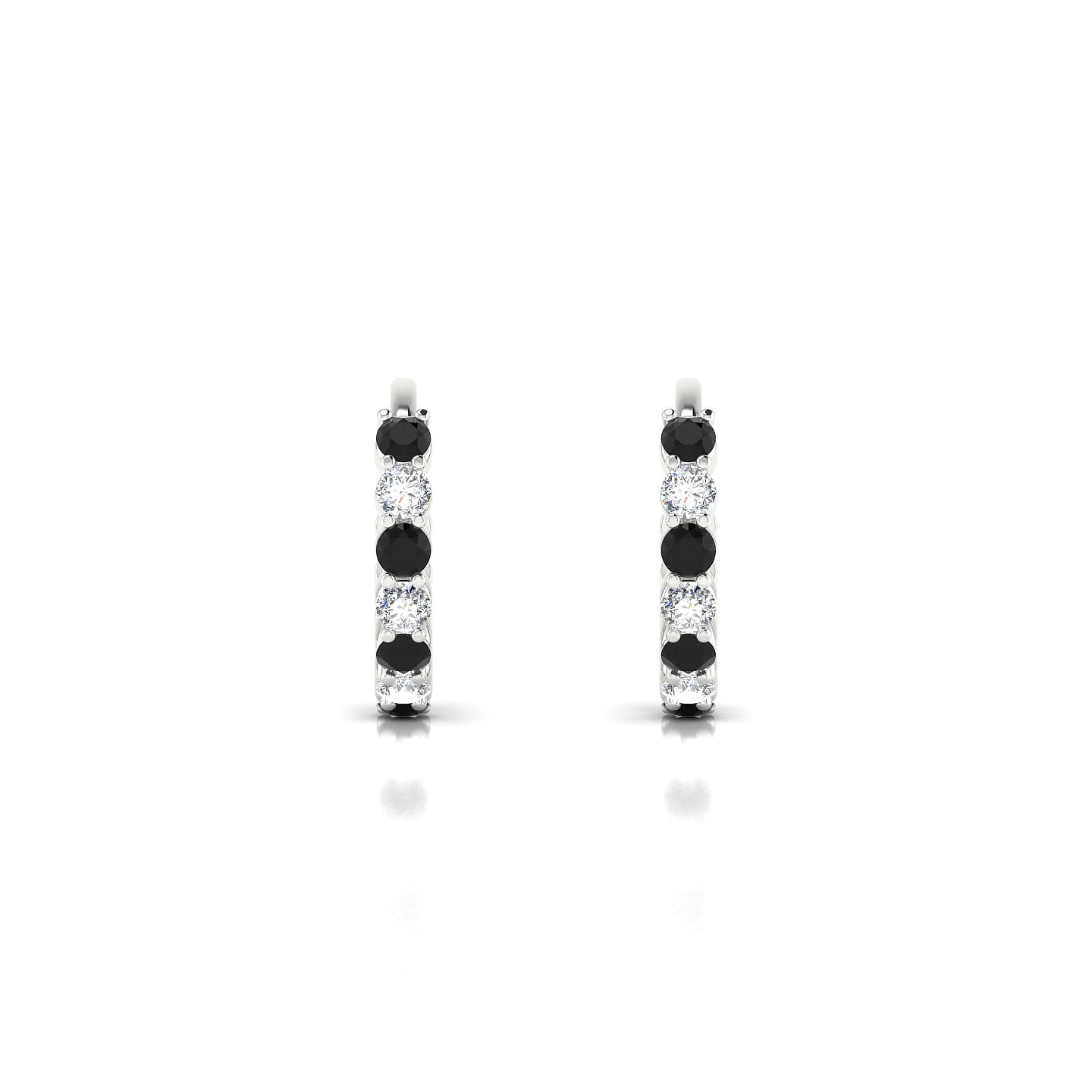 Eden | 18k White Gold 1.7 mm Round Black Diamond & Diamond Hoop Earrings