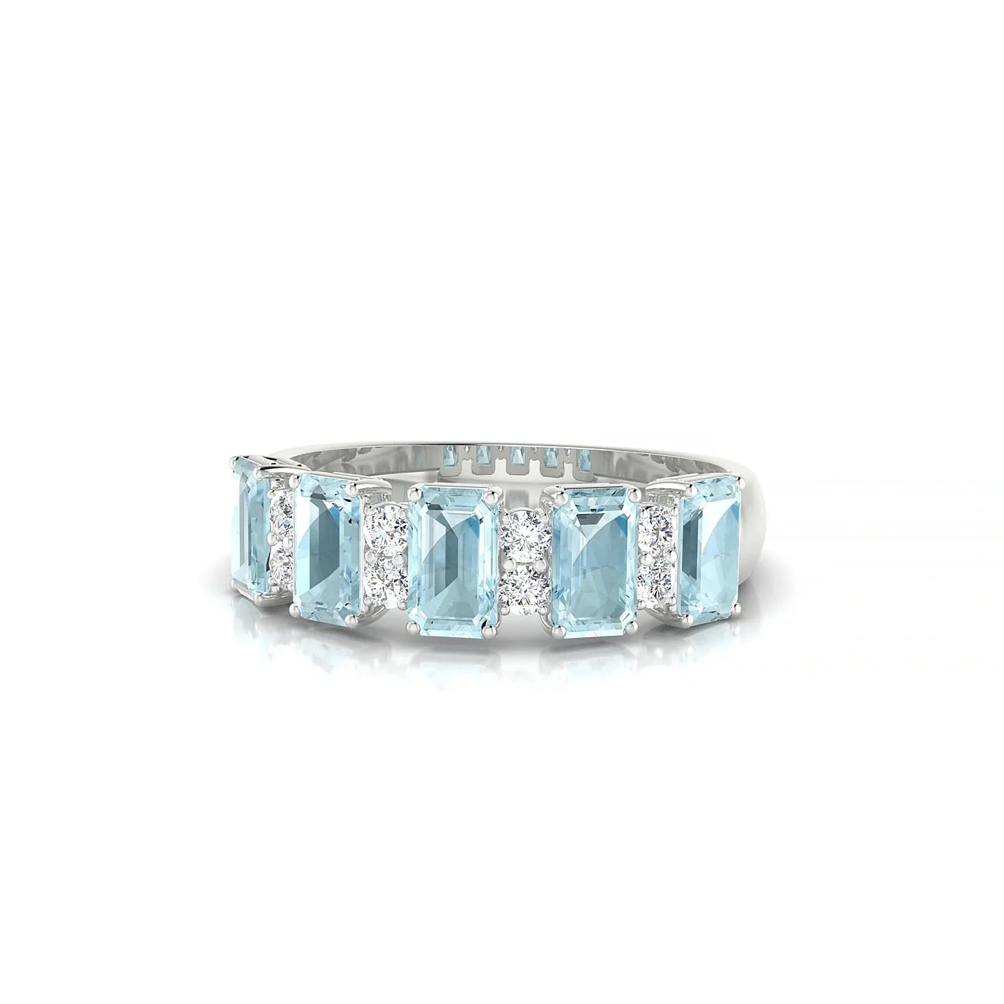 Eminence | 18k White Gold 5 x 3 mm Emerald Aquamarine Ring