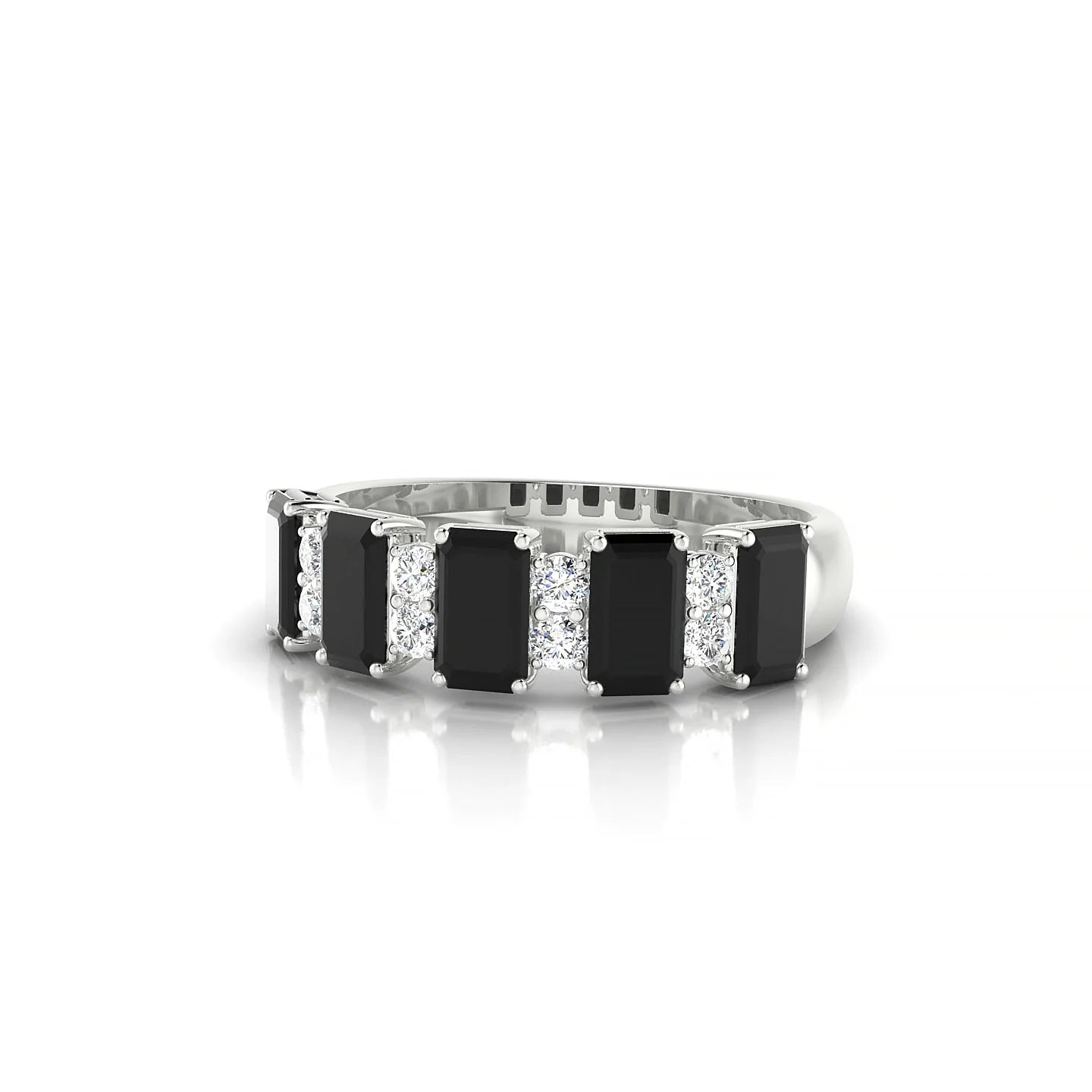 Eminence | 18k White Gold 5 x 3 mm Emerald Black Diamond Ring
