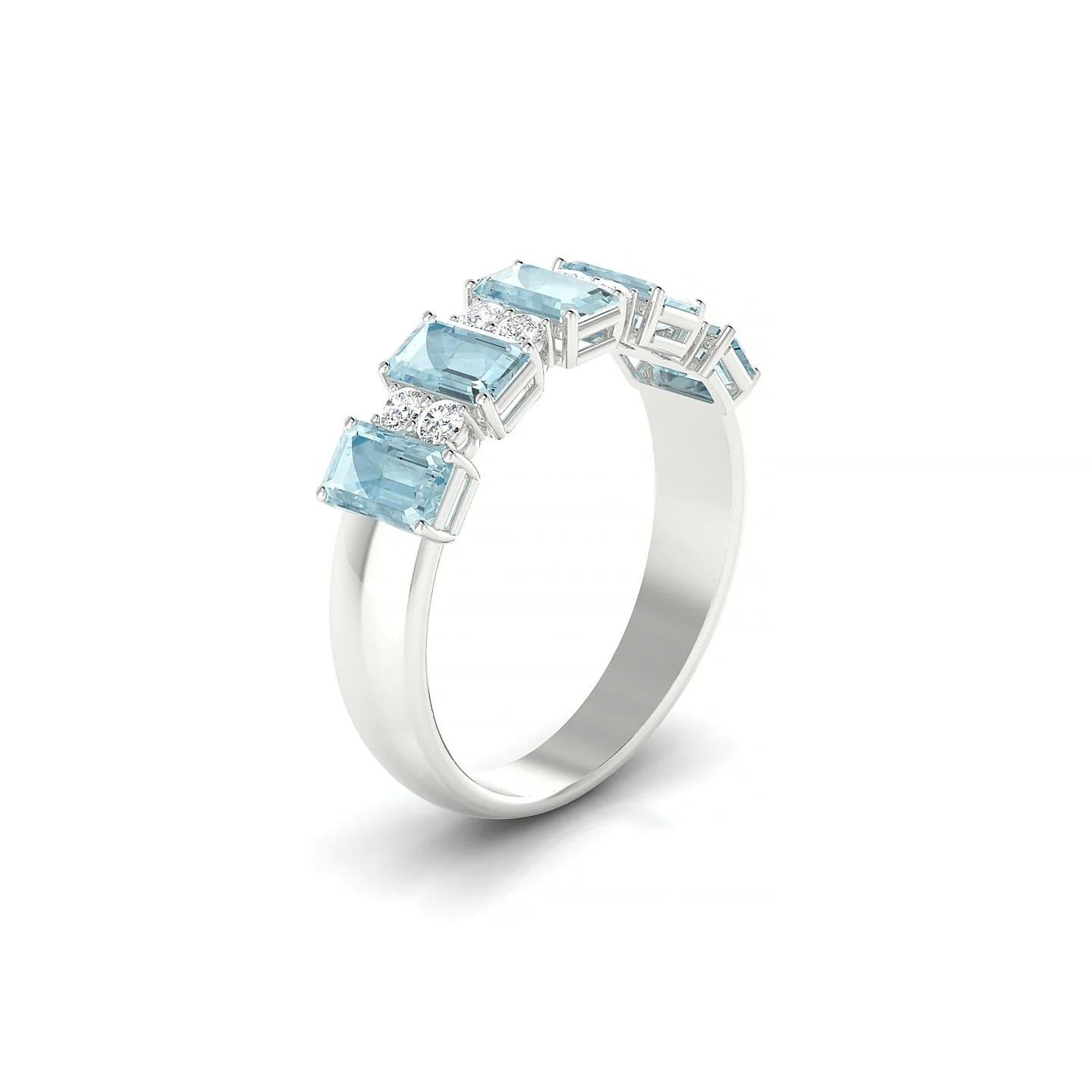 Eminence | 18k White Gold 5 x 3 mm Emerald Aquamarine Ring