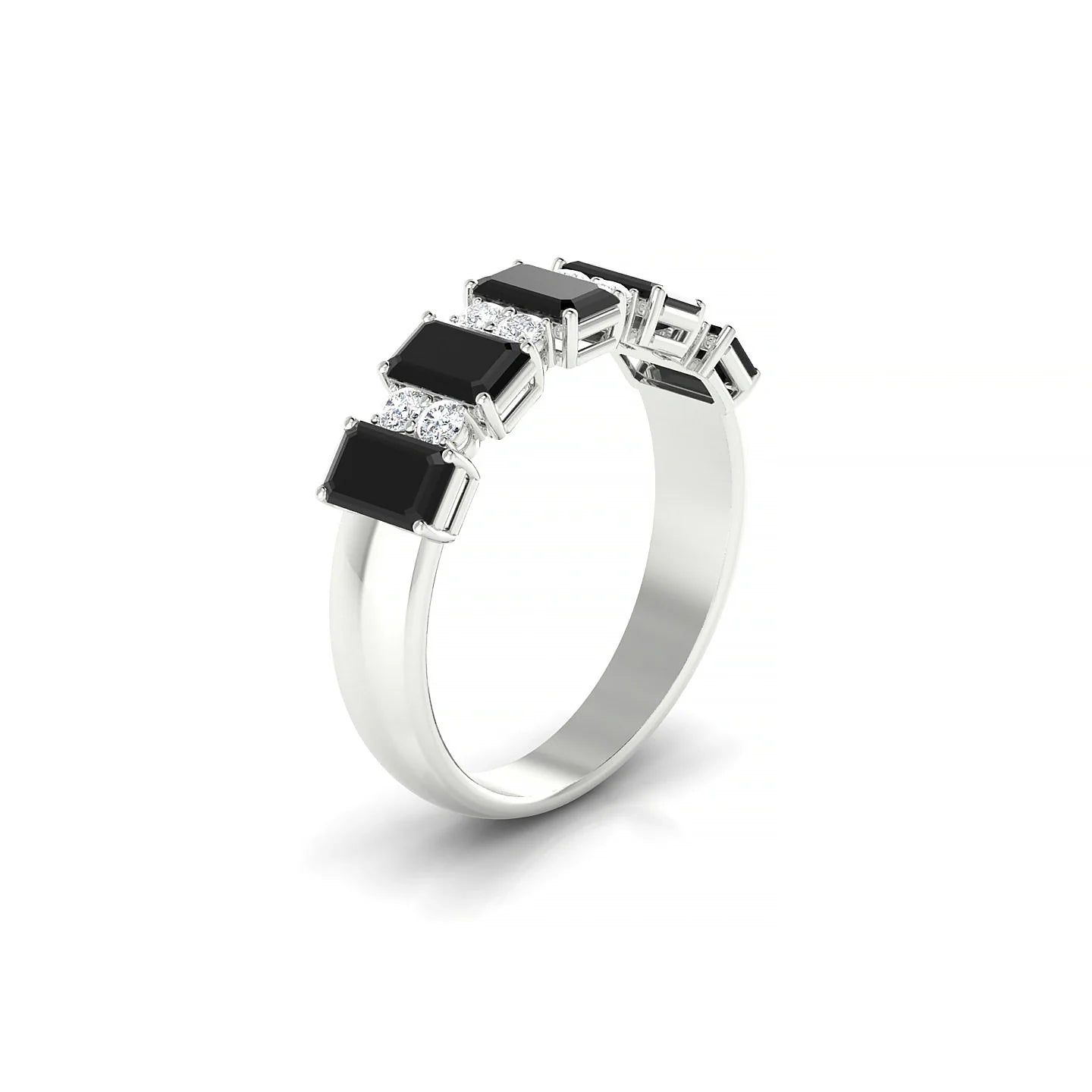 Eminence | 18k White Gold 5 x 3 mm Emerald Black Diamond Ring