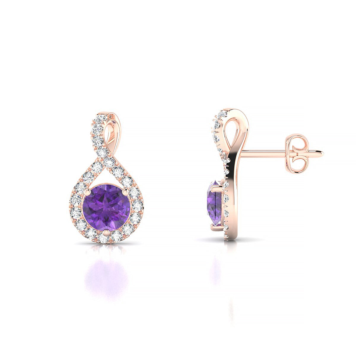 Essence | 18k Rose Gold 4.5 mm Round Amethyst Earrings