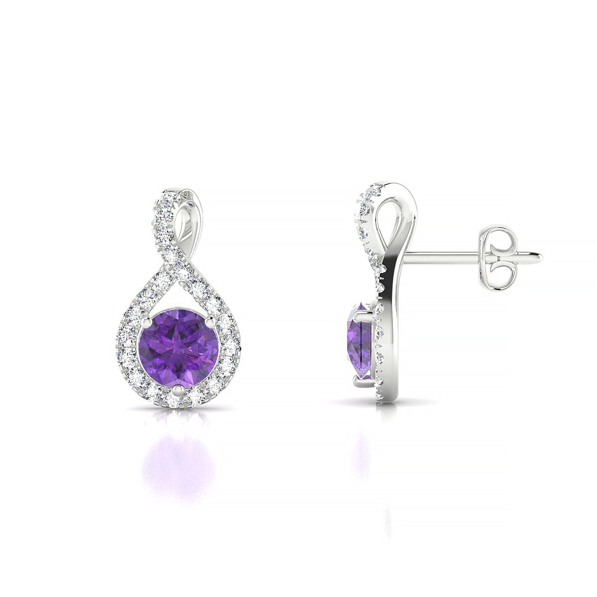 Essence | 18k White Gold 4.5 mm Round Amethyst Earrings