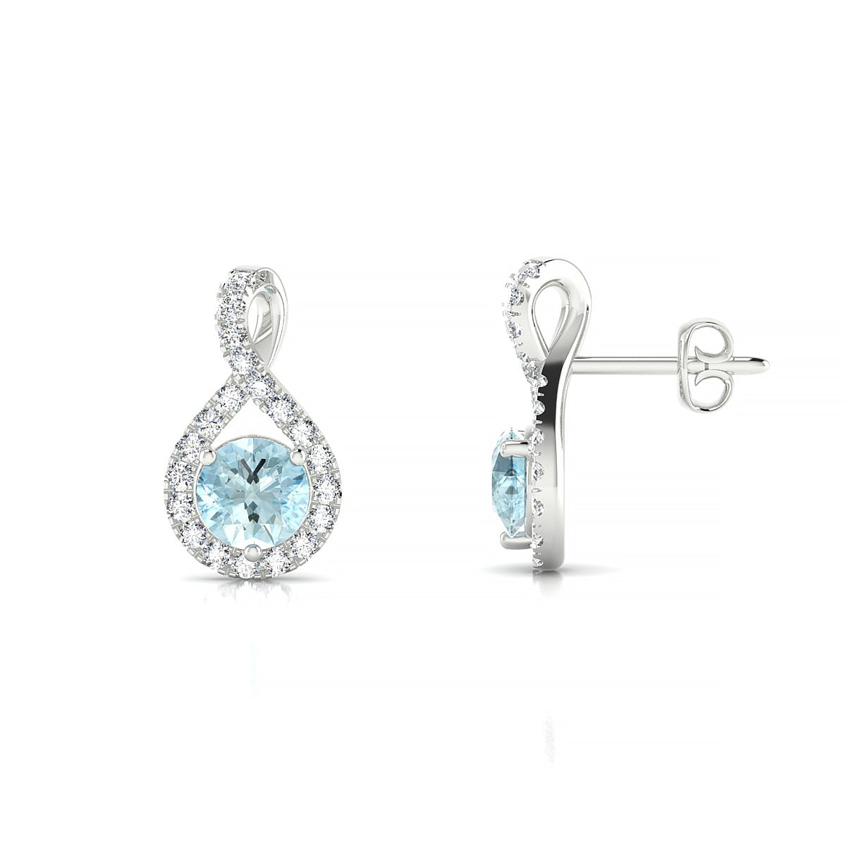 Essence | 18k White Gold 4.5 mm Round Aquamarine Earrings