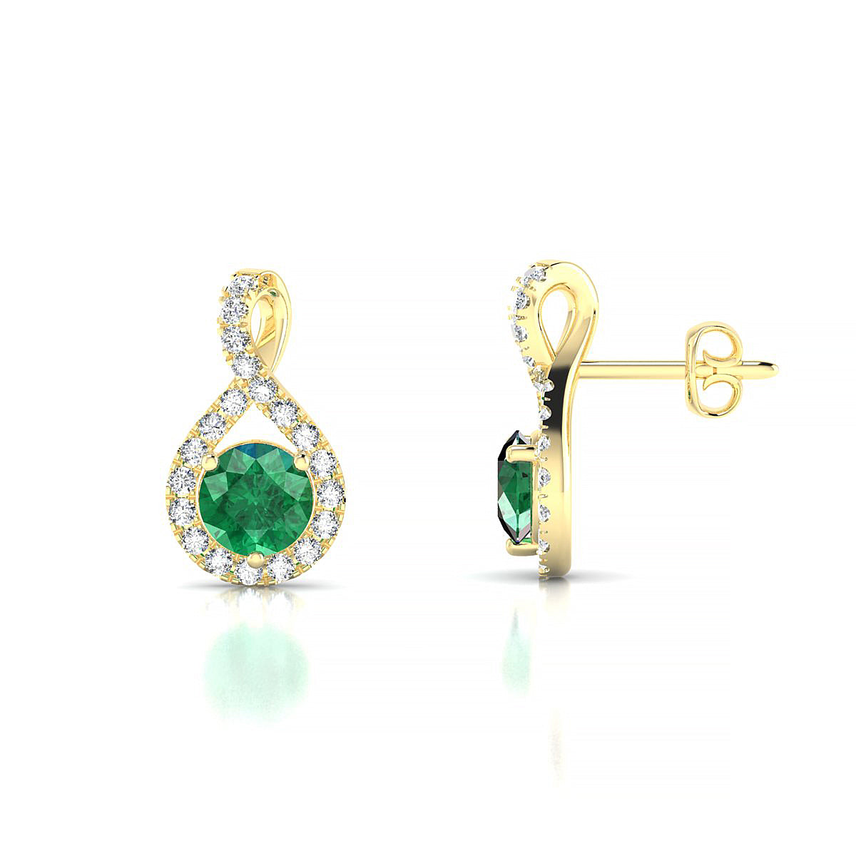Essence | 18k Yellow Gold 4.5 mm Round Emerald Earrings