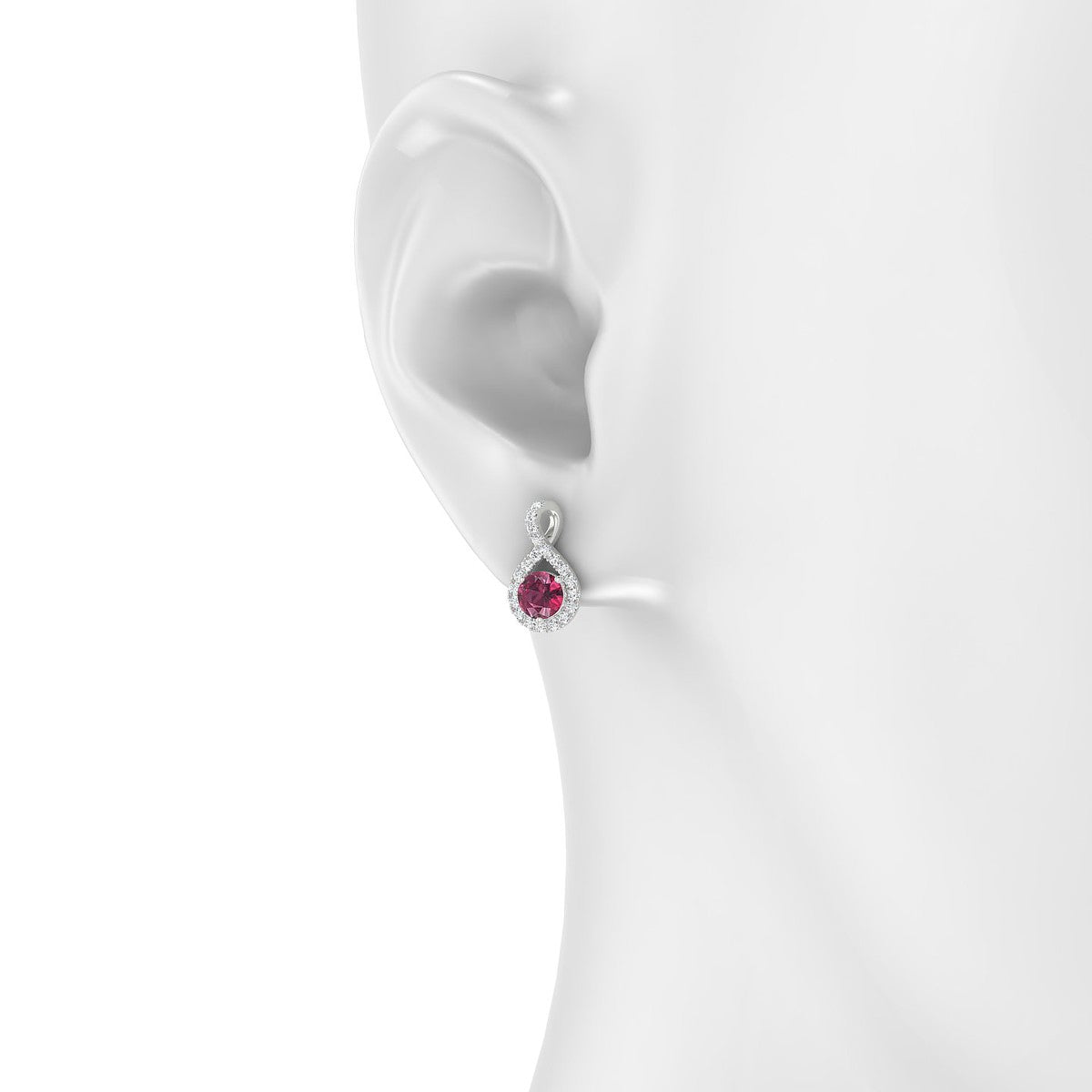 Essence | 18k White Gold 4.5 mm Round Rhodolite Earrings