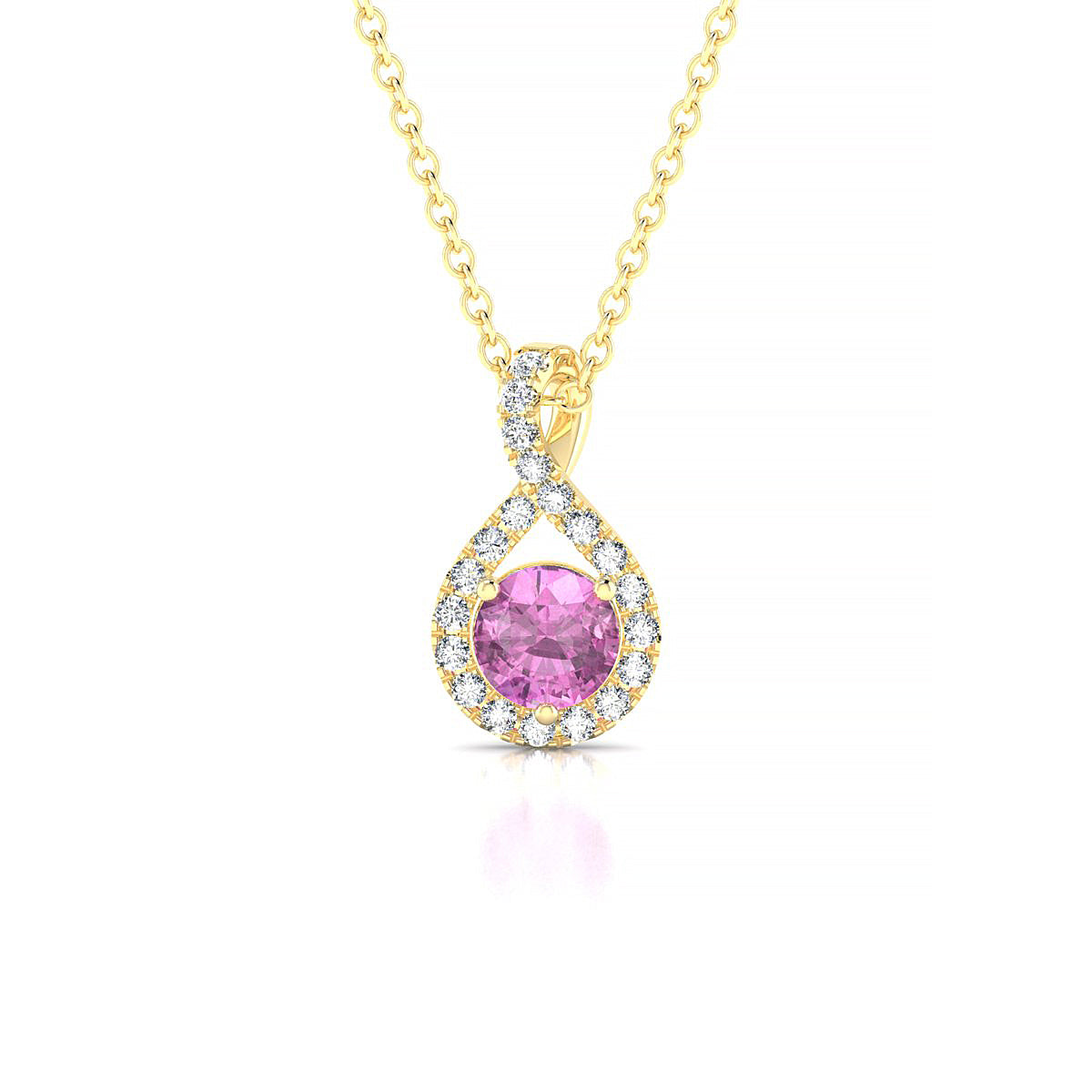 Essence | 18k Yellow Gold 4.5 mm Round Pink Sapphire Pendant