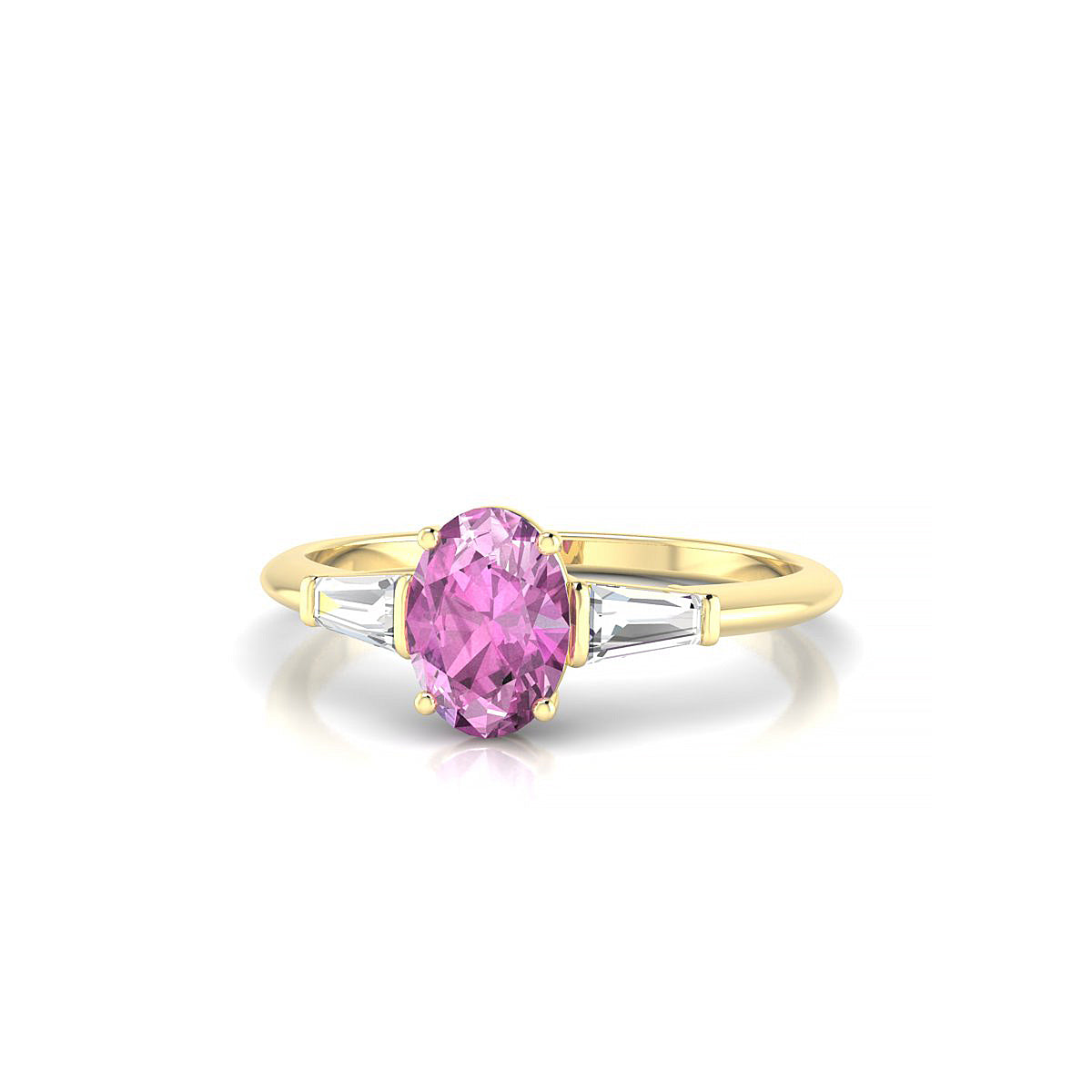 Everlasting | 18k Yellow Gold 7 x 5 mm Oval Pink Sapphire Ring