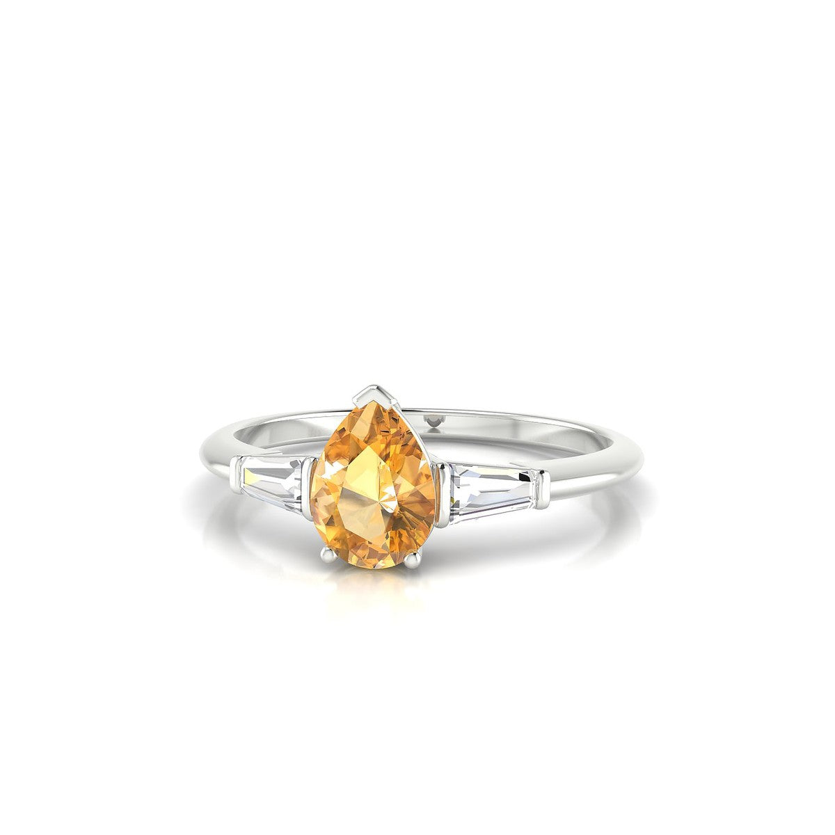Everlasting | 18k White Gold 7 x 5 mm Pear Citrine Ring