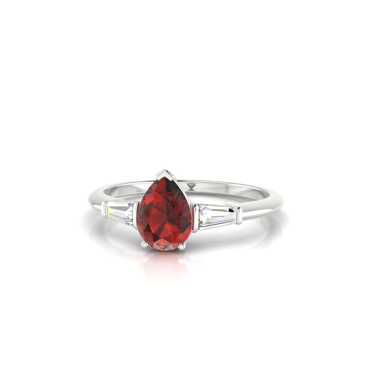 Everlasting | 18k White Gold 7 x 5 mm Pear Garnet Ring