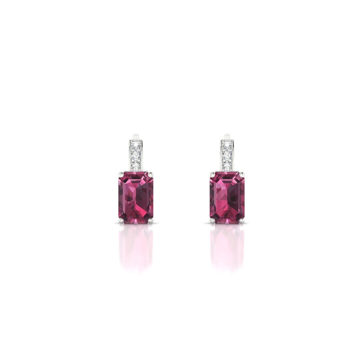 Exquisite | 18k White Gold 6 x 4 mm Emerald Rhodolite Earrings