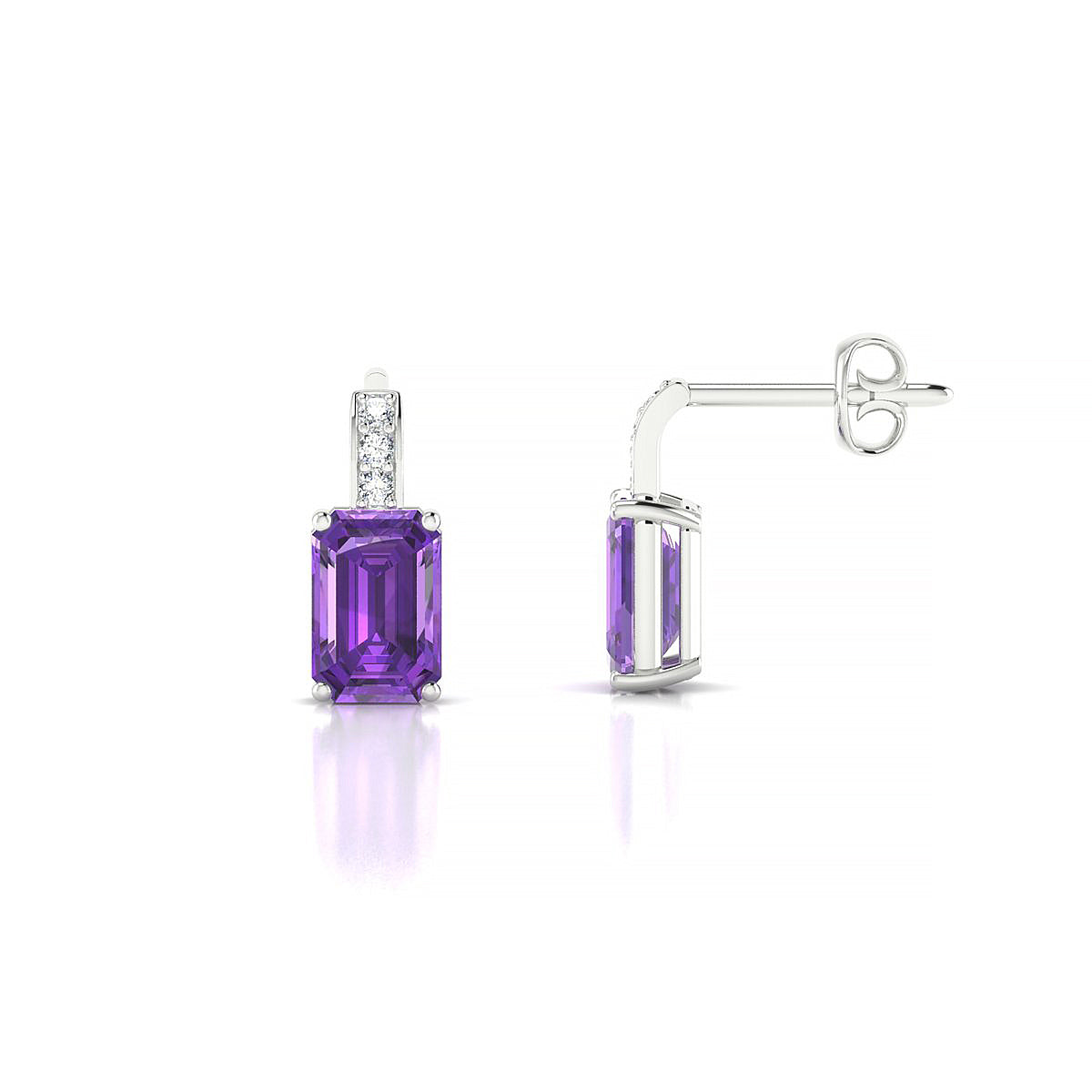 Exquisite | 18k White Gold 6 x 4 mm Emerald Amethyst Earrings