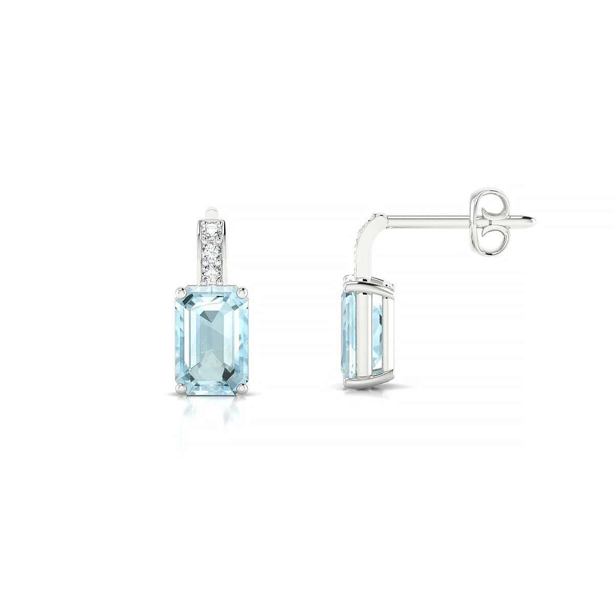 Exquisite | 18k White Gold 6 x 4 mm Emerald Aquamarine Earrings