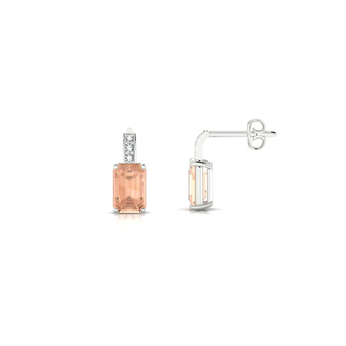 Exquisite | 18k White Gold 6 x 4 mm Emerald Morganite Earrings
