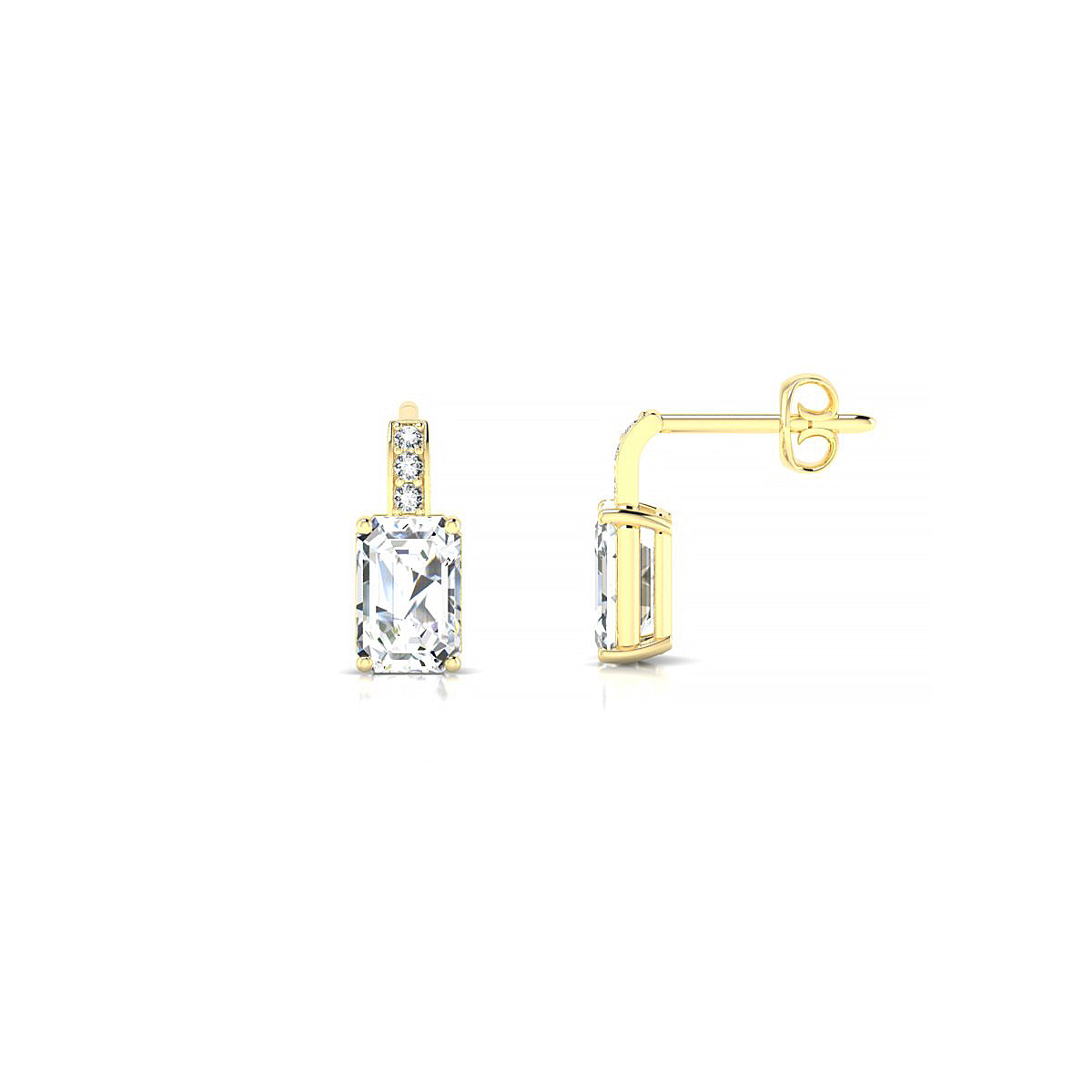 Exquisite | 18k Yellow Gold 6 x 4 mm Emerald Diamond Earrings