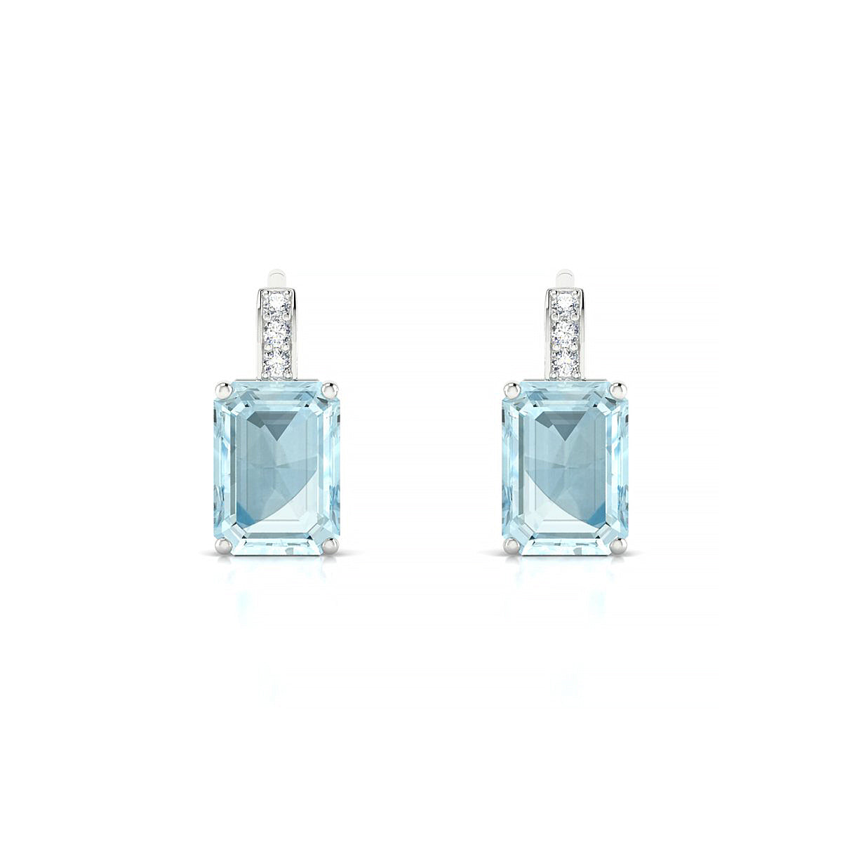 Exquisite | 18k White Gold 7 x 5 mm Emerald Aquamarine Earrings