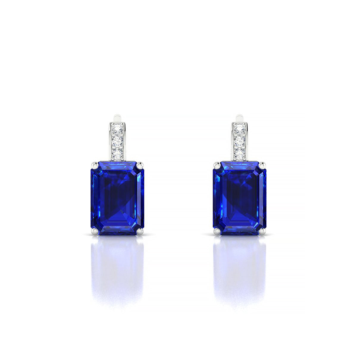 Exquisite | 18k White Gold 7 x 5 mm Emerald Sapphire Earrings