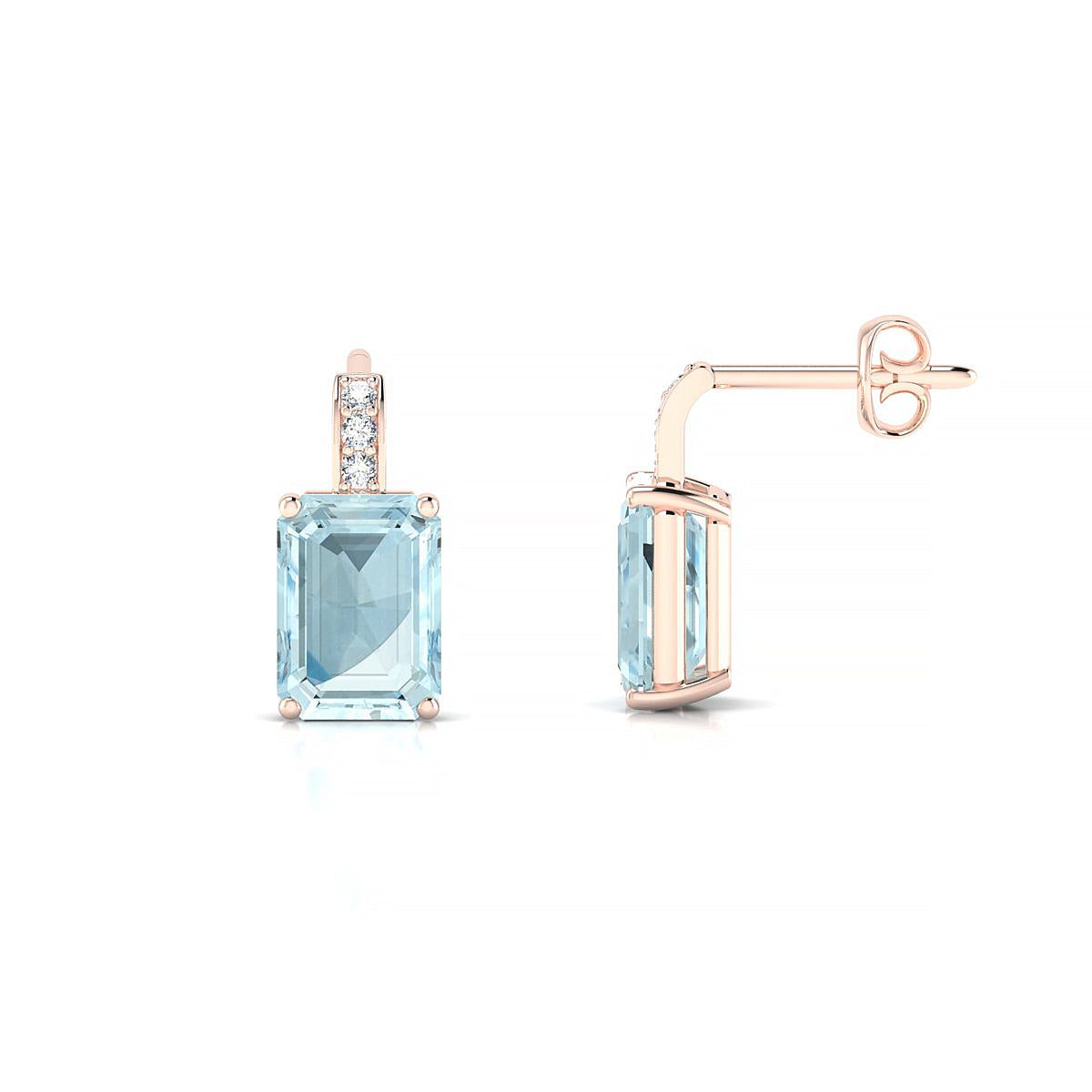 Exquisite | 18k Rose Gold 7 x 5 mm Emerald Aquamarine Earrings