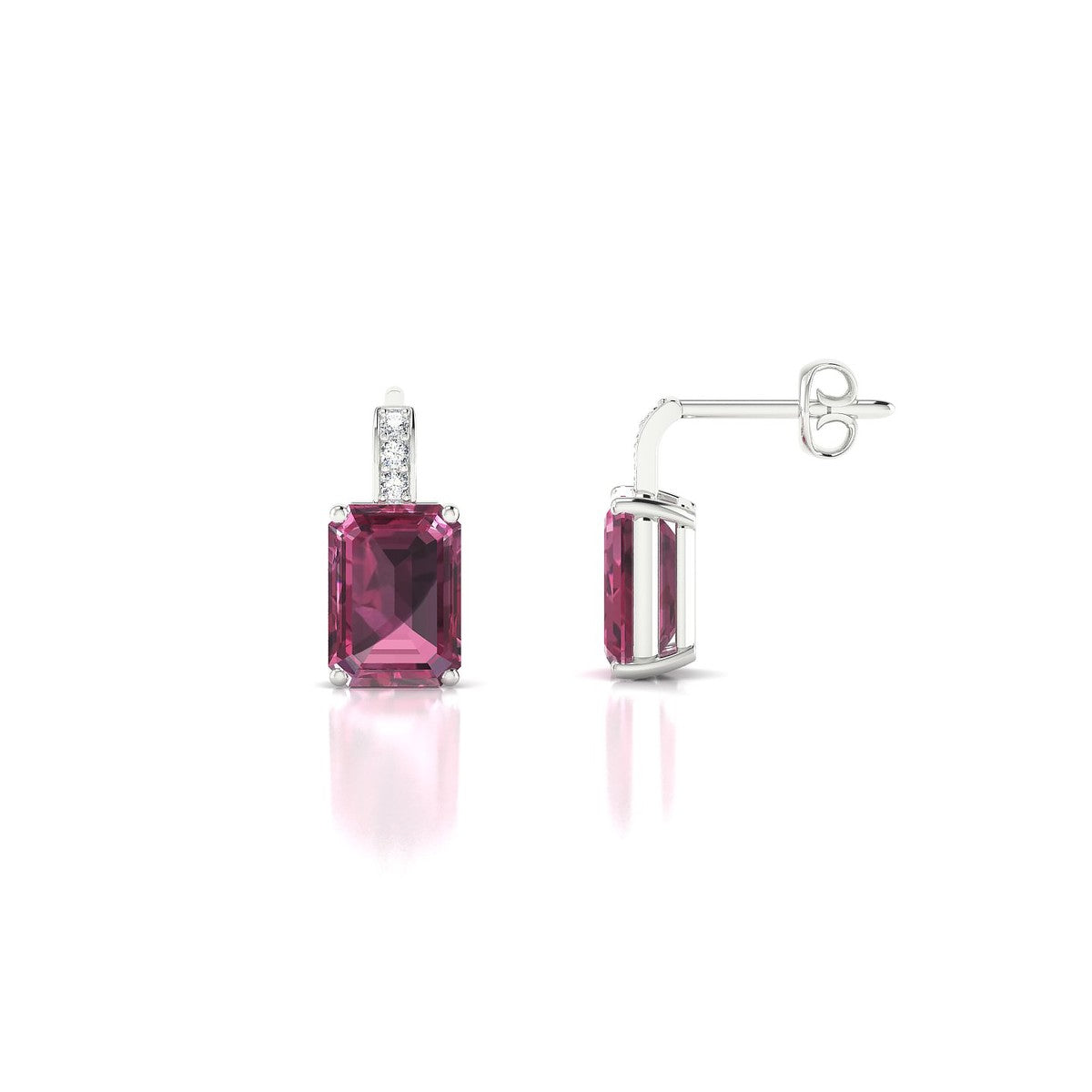 Exquisite | 18k White Gold 7 x 5 mm Emerald Rhodolite Earrings