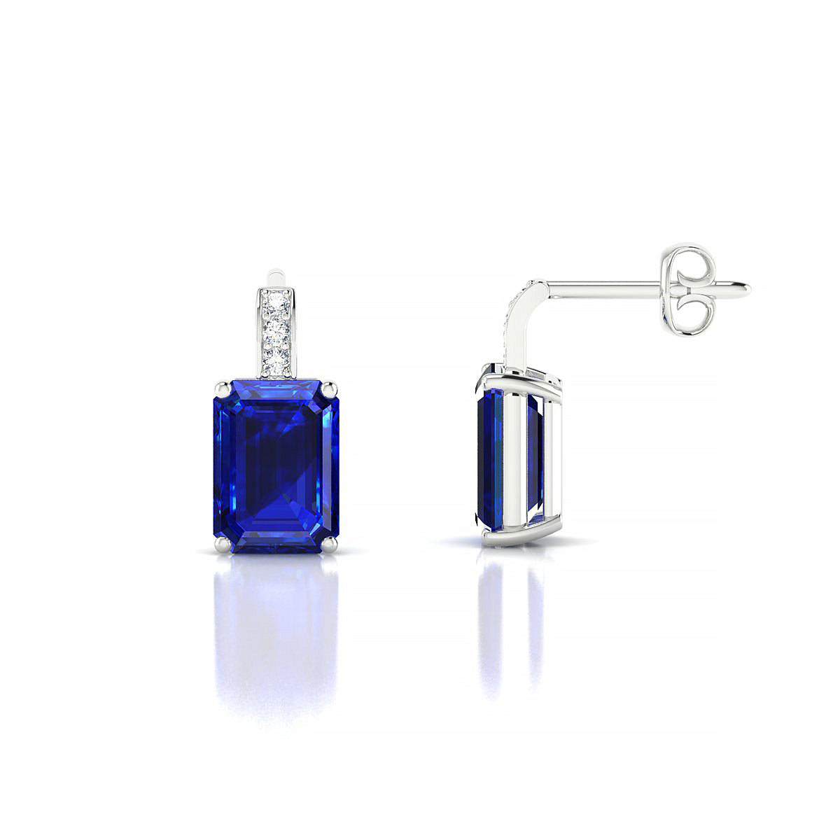 Exquisite | 18k White Gold 7 x 5 mm Emerald Sapphire Earrings