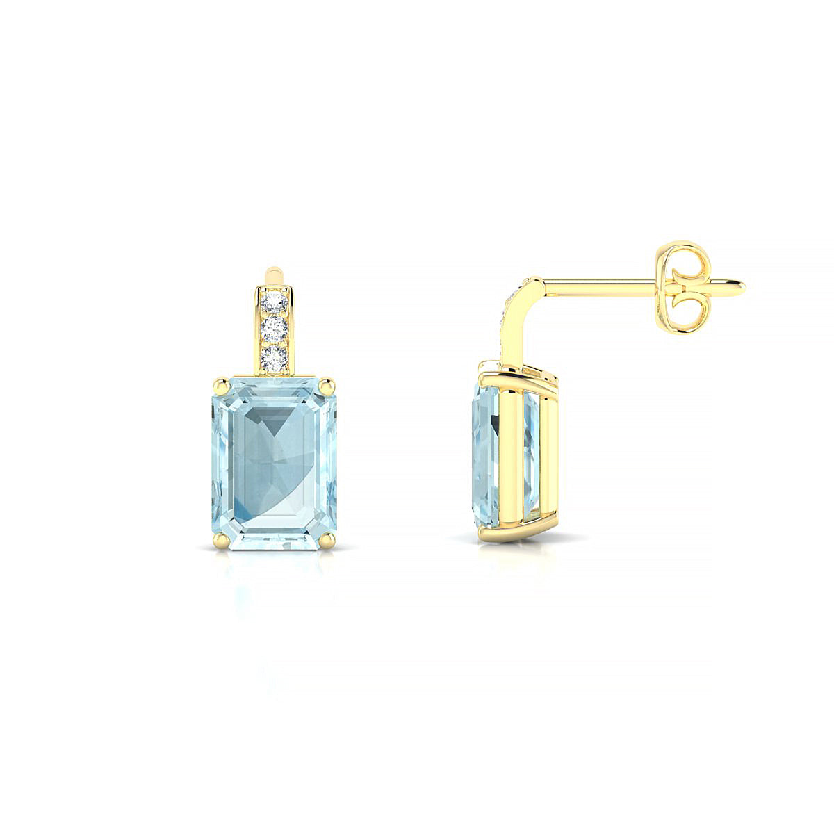 Exquisite | 18k Yellow Gold 7 x 5 mm Emerald Aquamarine Earrings