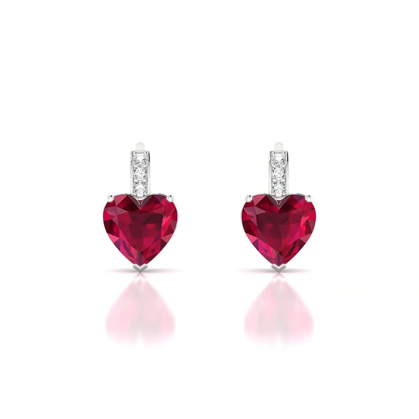 Exquisite | 18k White Gold 5.5 mm Heart Ruby Earrings