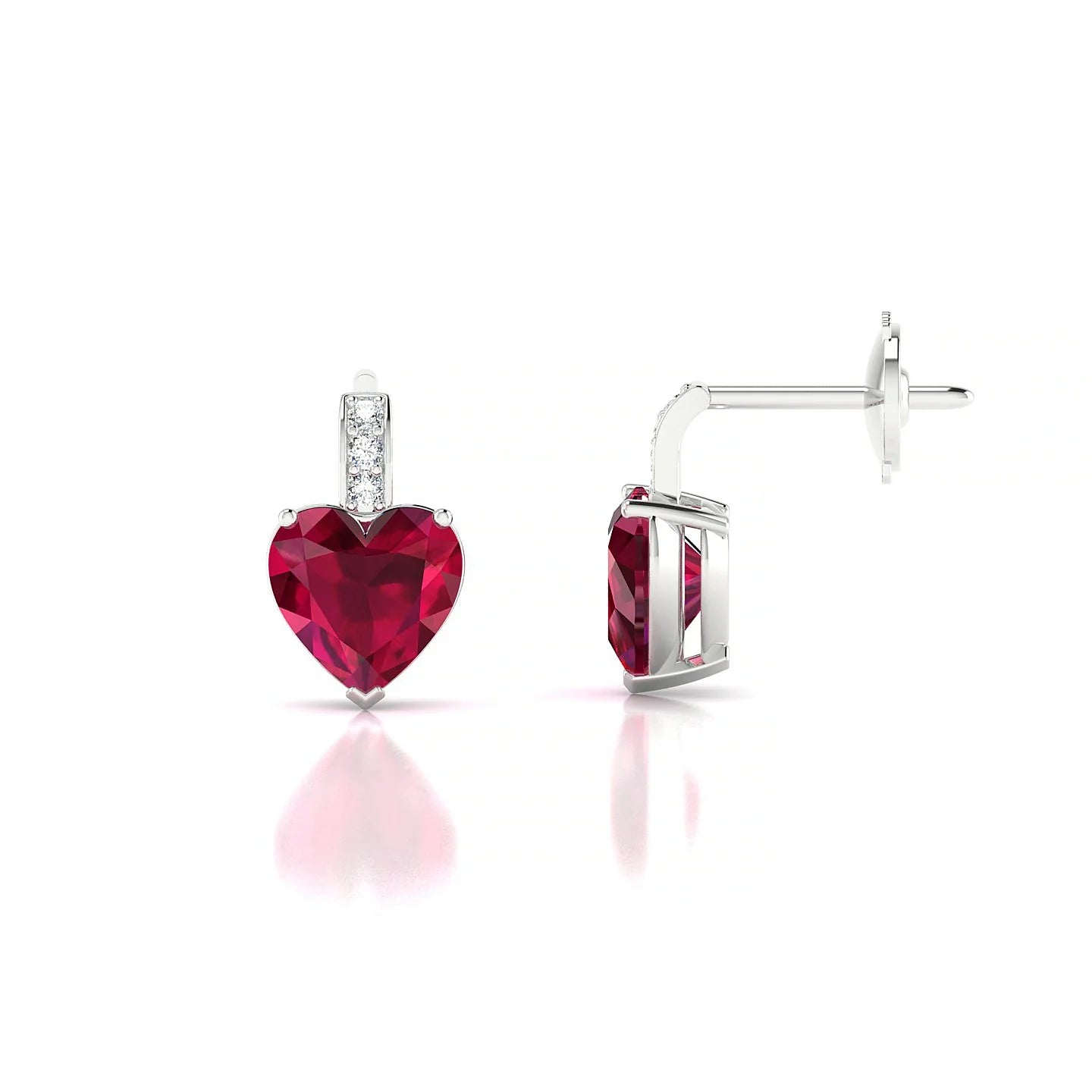 Exquisite | 18k White Gold 5.5 mm Heart Ruby Earrings