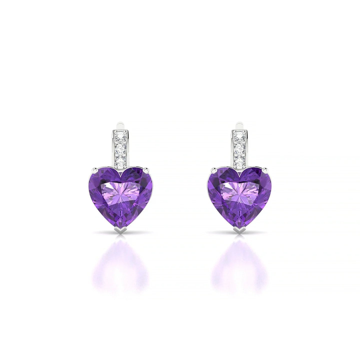 Exquisite | 18k White Gold 6 mm Heart Amethyst Earrings