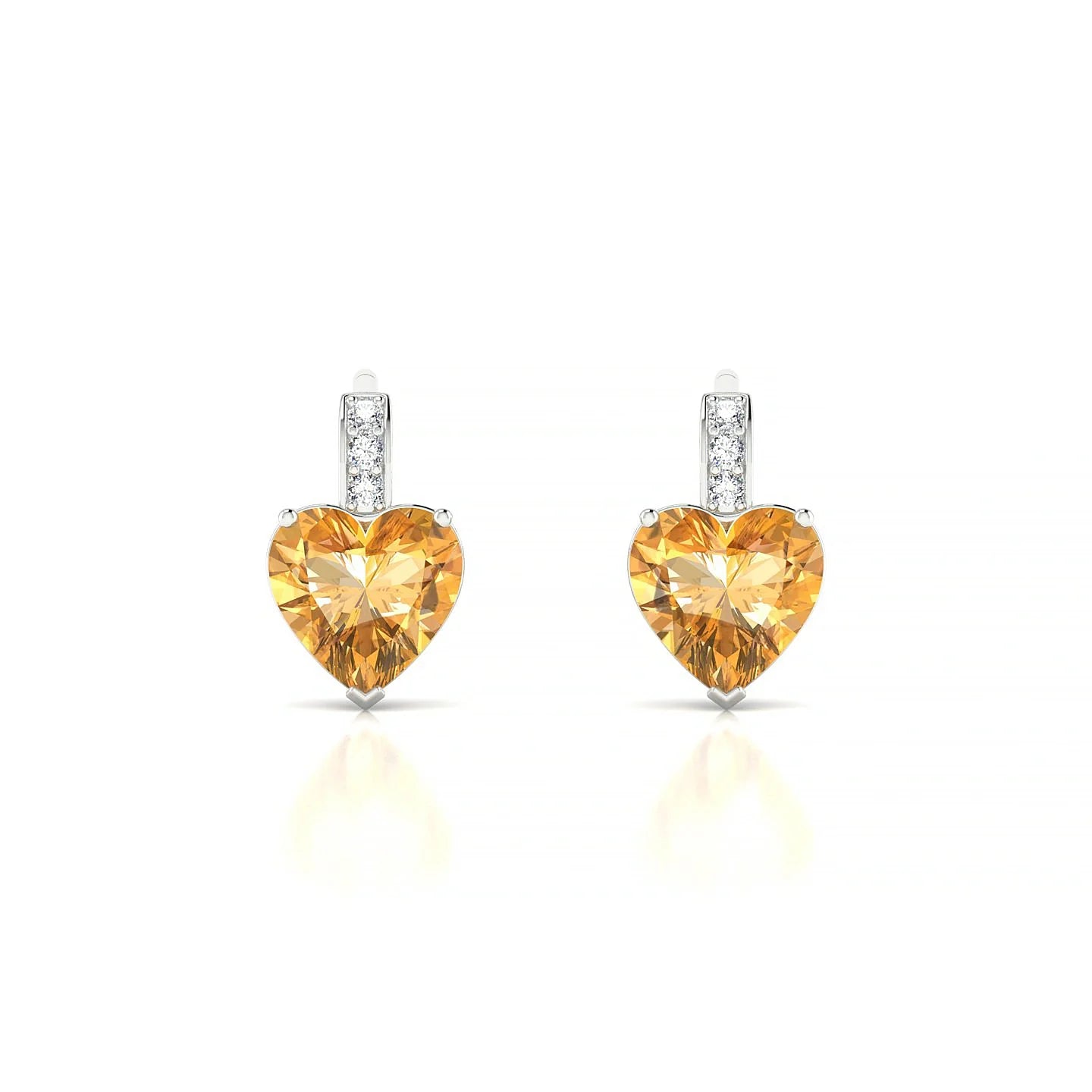 Exquisite | 18k White Gold 6 mm Heart Citrine Earrings